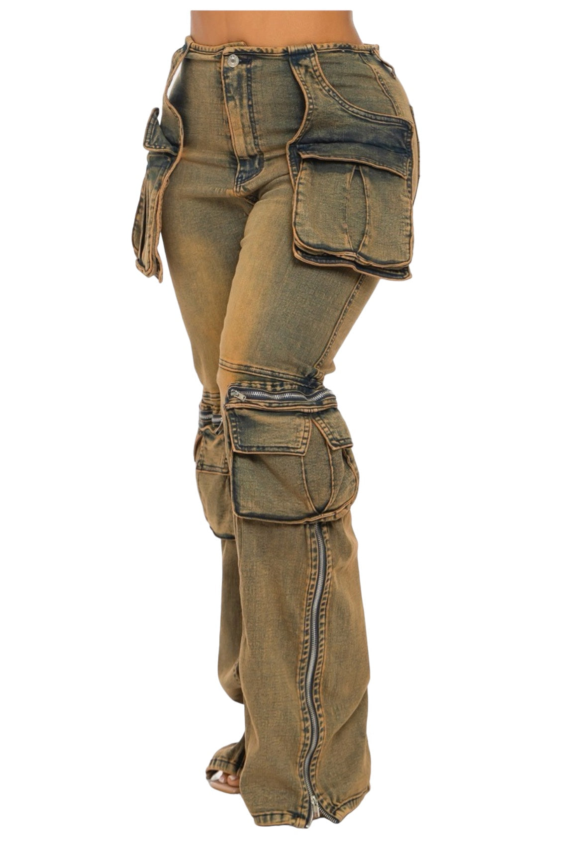 Pantalones cargo de mezclilla con lavado ácido