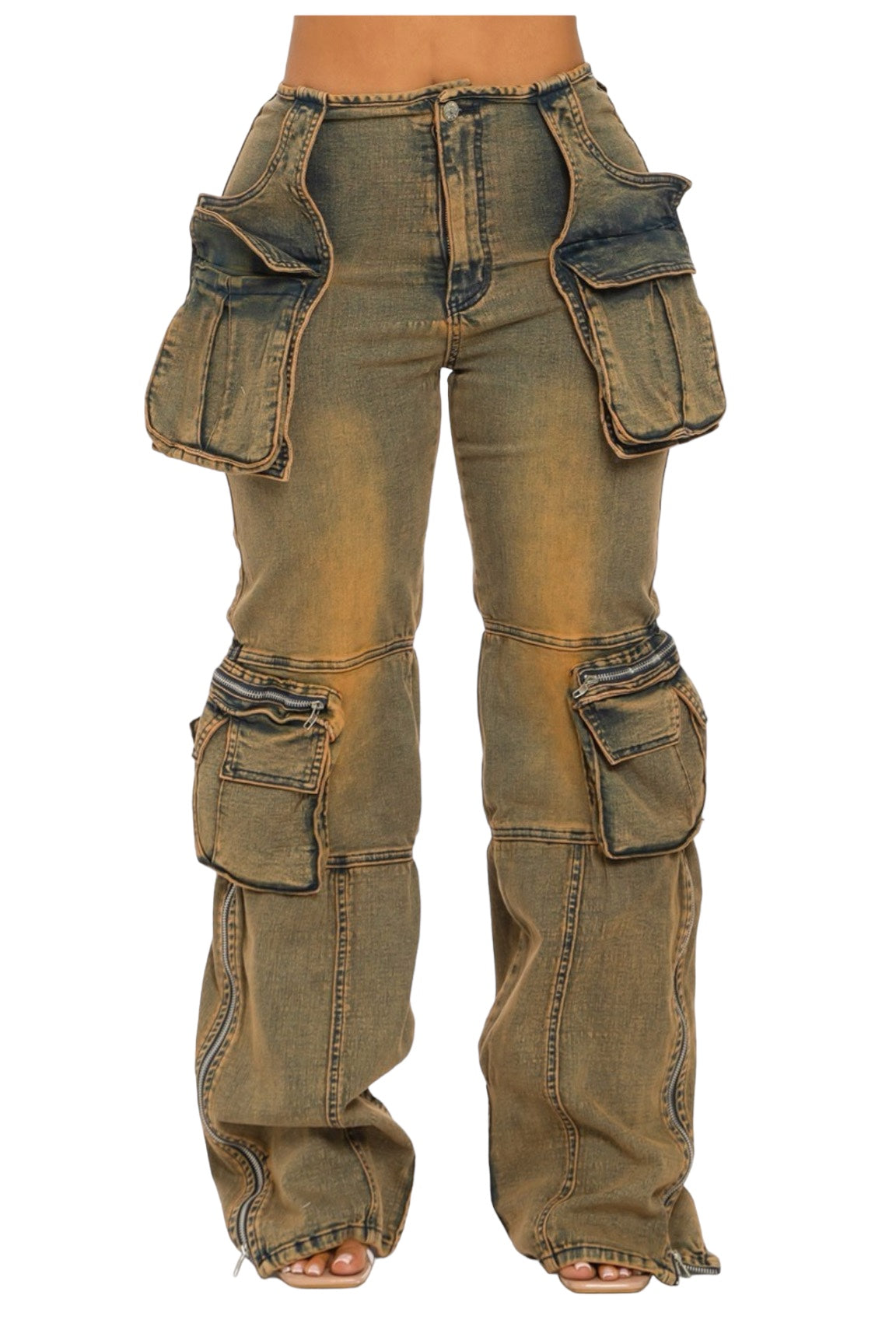 Pantalones cargo de mezclilla con lavado ácido