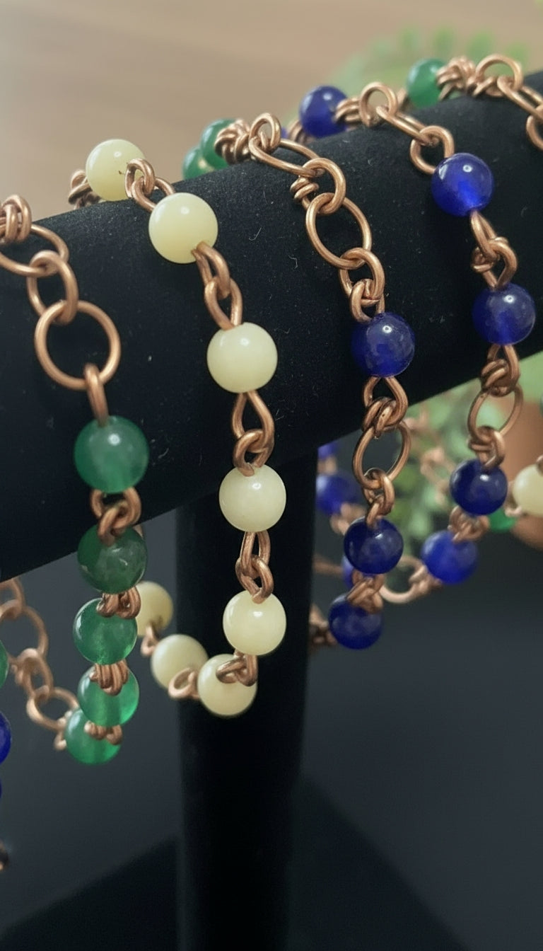 Copper 8mm or 12mm crystal bracelet