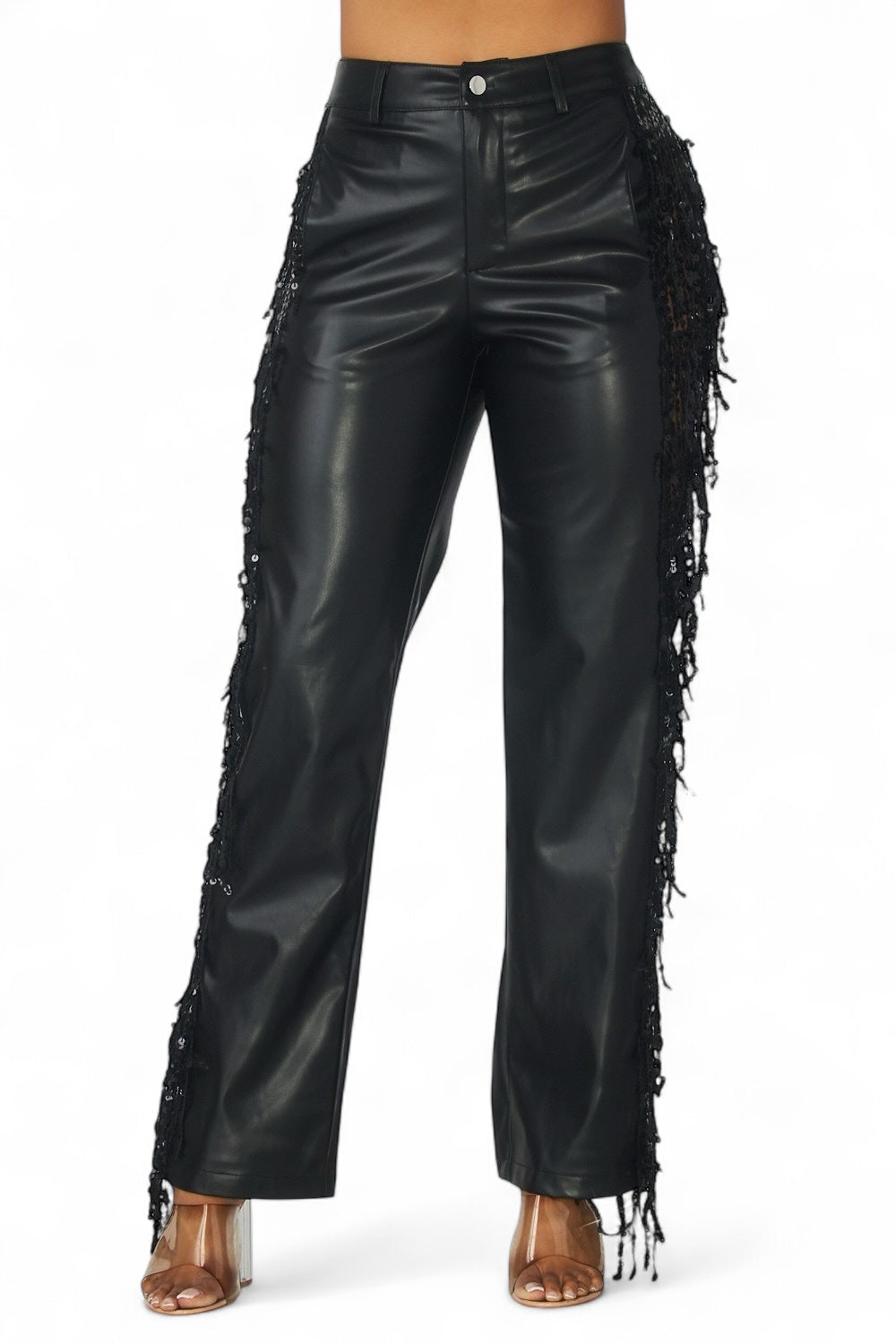 Pantalones con flecos de cuero vegano Shimmer Lane