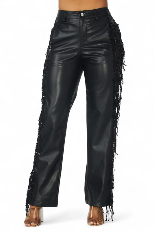 Pantalones con flecos de cuero vegano Shimmer Lane