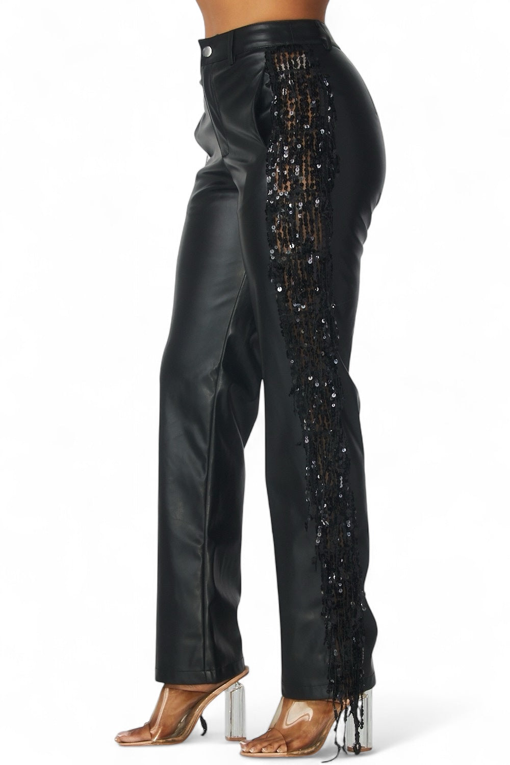 Pantalones con flecos de cuero vegano Shimmer Lane