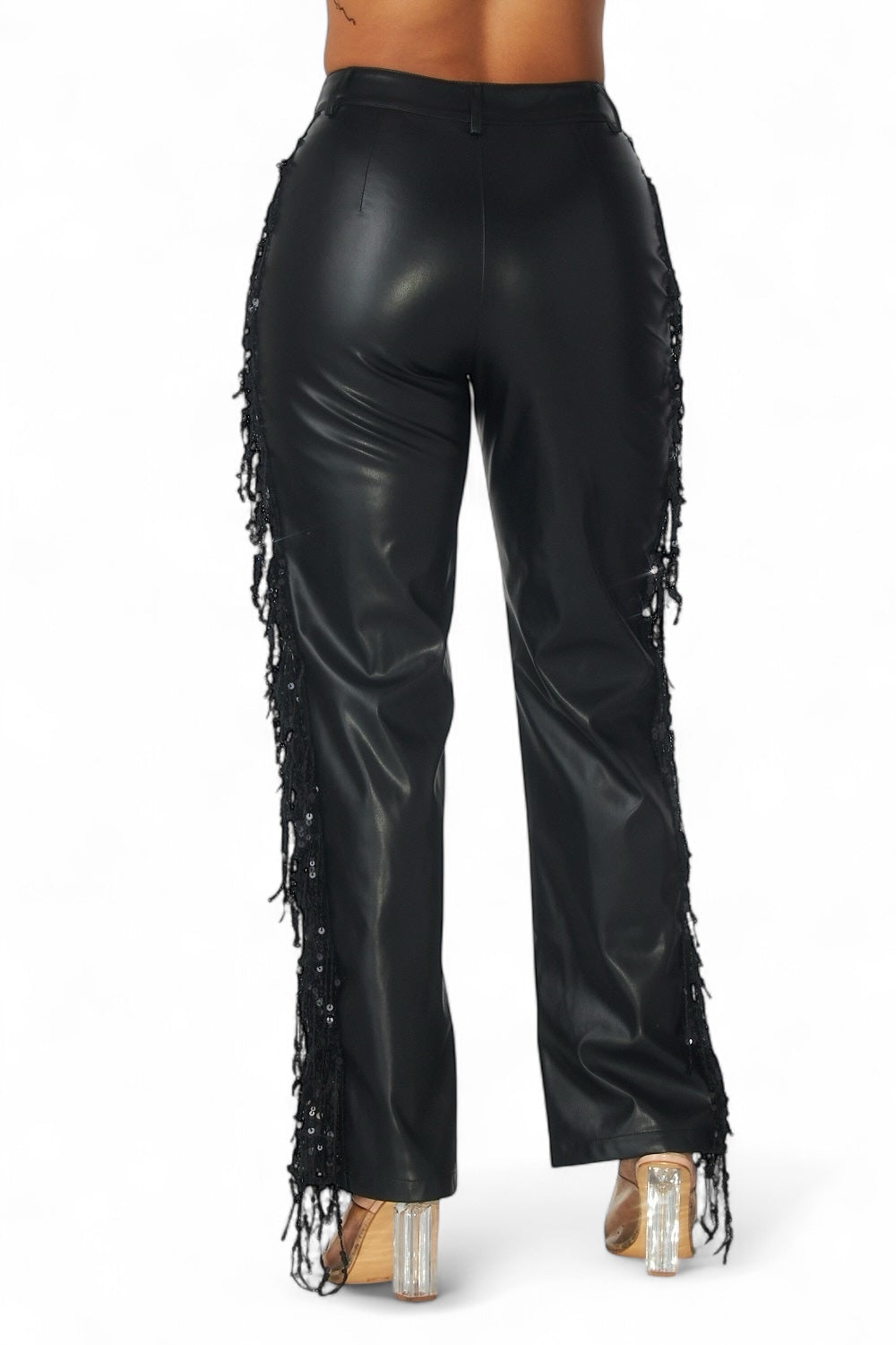 Pantalones con flecos de cuero vegano Shimmer Lane