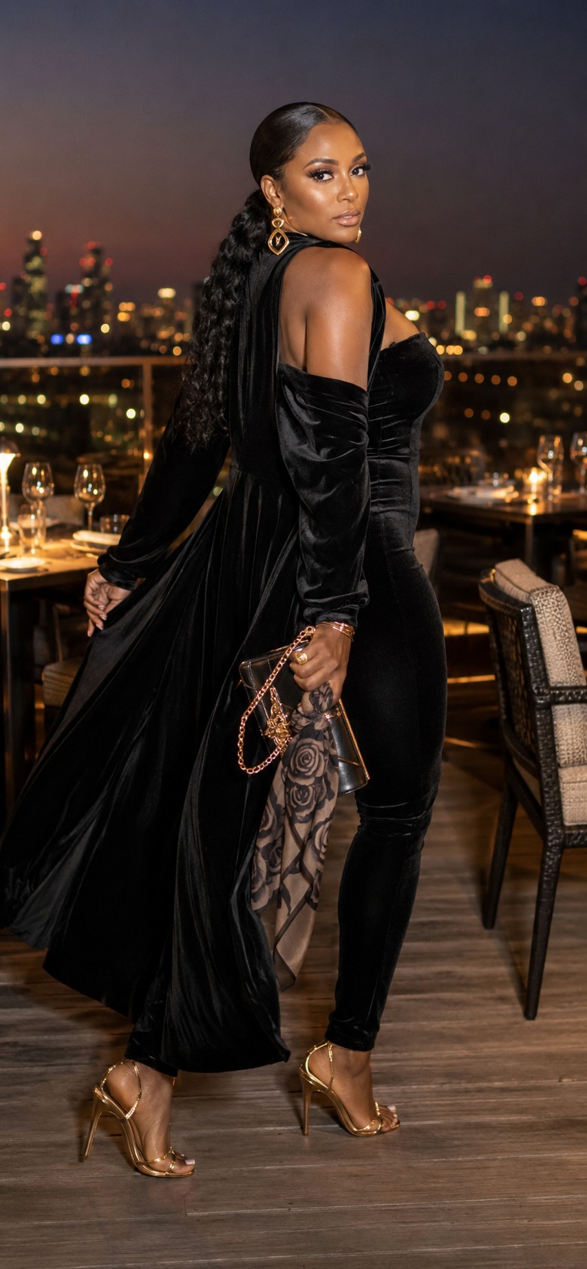 Velvet Strapless Jumpsuit & Maxi Cardigan Set