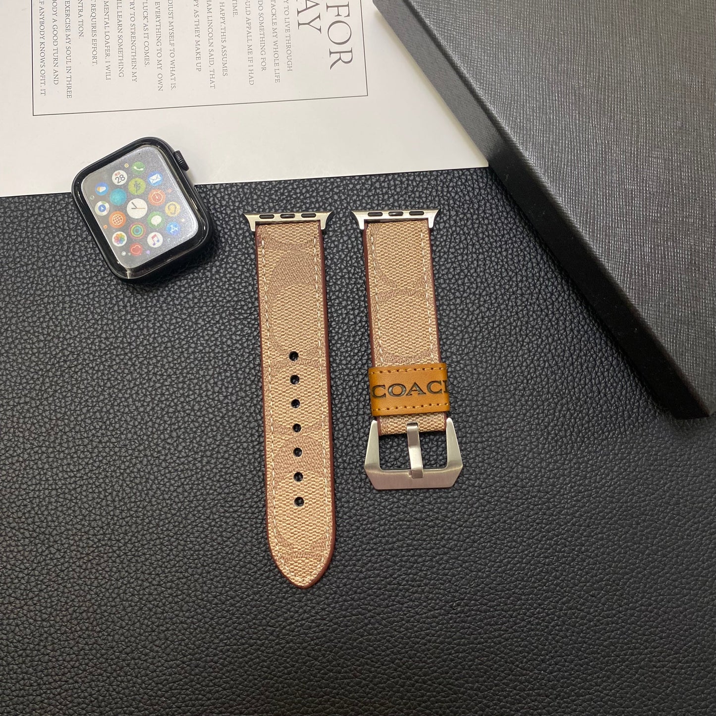 Correa de cuero Coach para Apple Watch marrón claro-YHK244221710