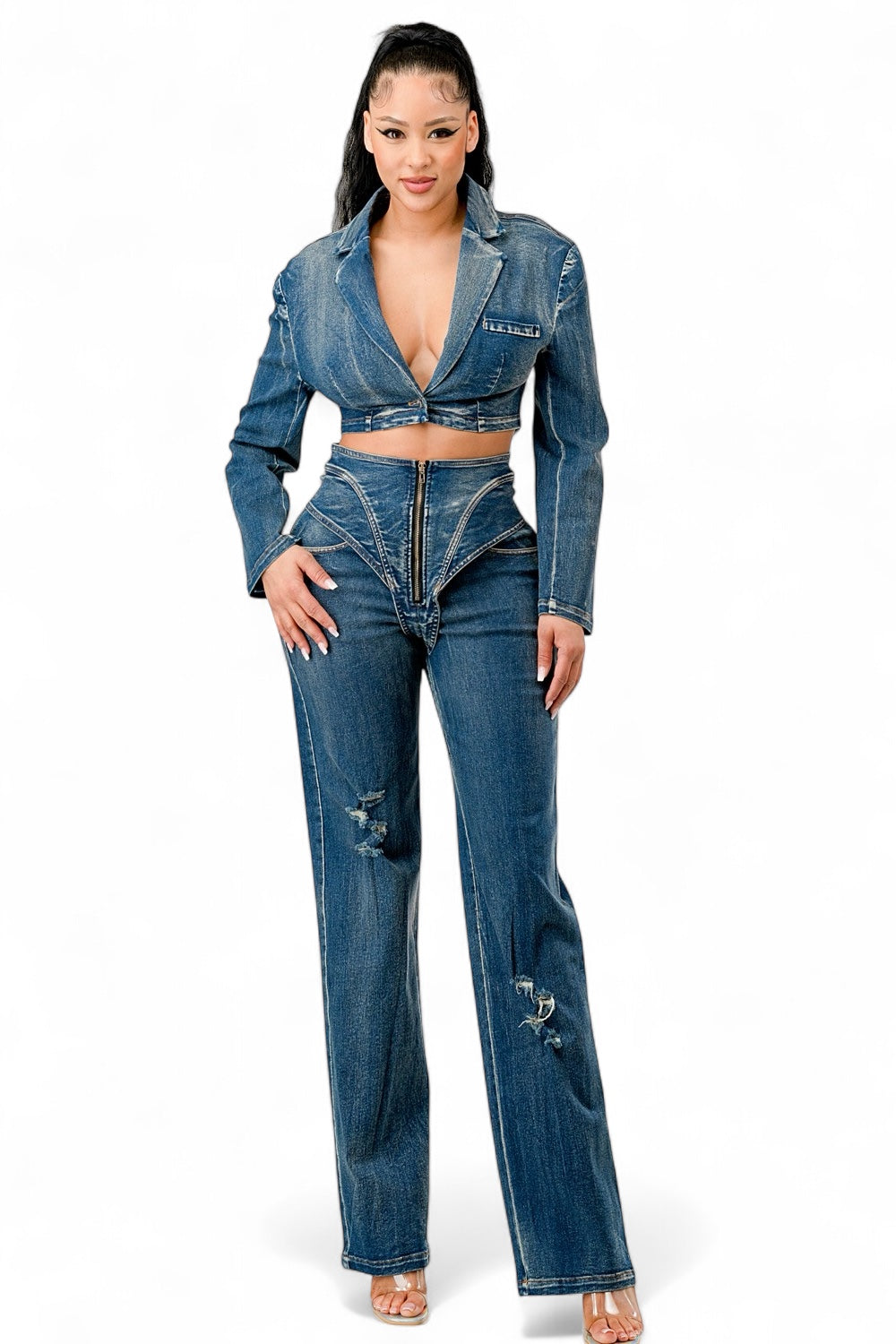 Conjunto de pantalón de mezclilla para chica moderna