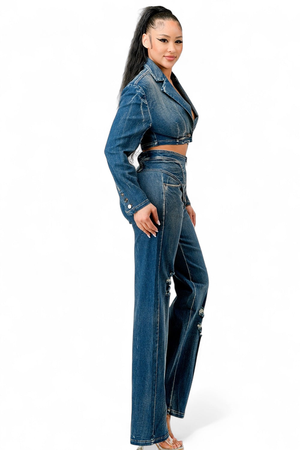 Conjunto de pantalón de mezclilla para chica moderna