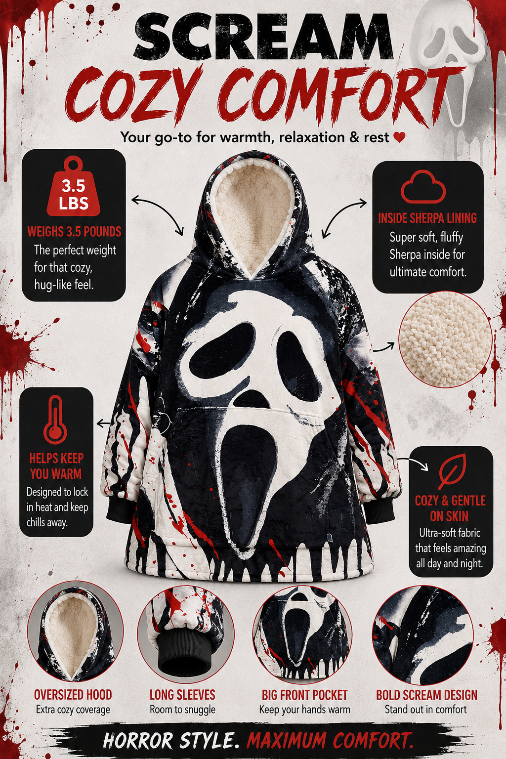 Sudadera con capucha y manta de Ghost Face para niños y adultos