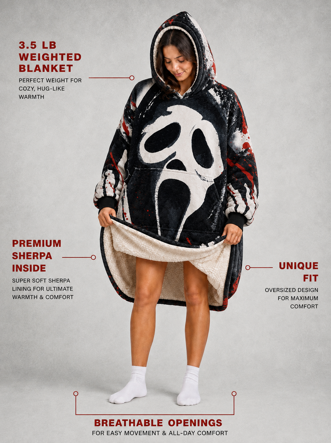 Sudadera con capucha y manta de Ghost Face para niños y adultos