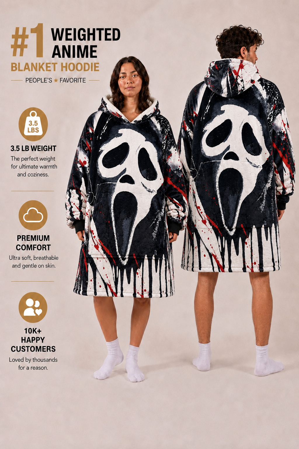 Sudadera con capucha y manta de Ghost Face para niños y adultos