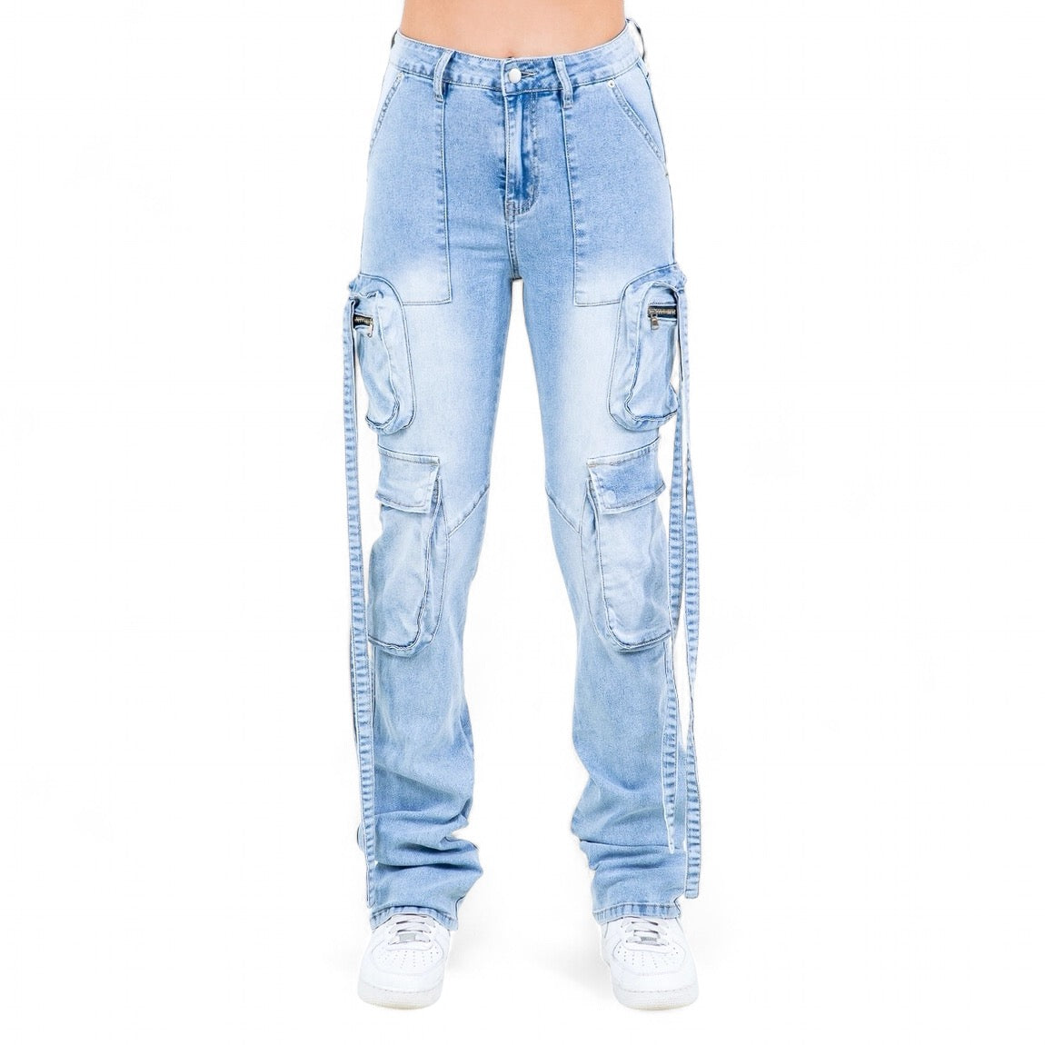 Vaqueros talla grande con bolsillos múltiples y lavado ácido-RJH9894P