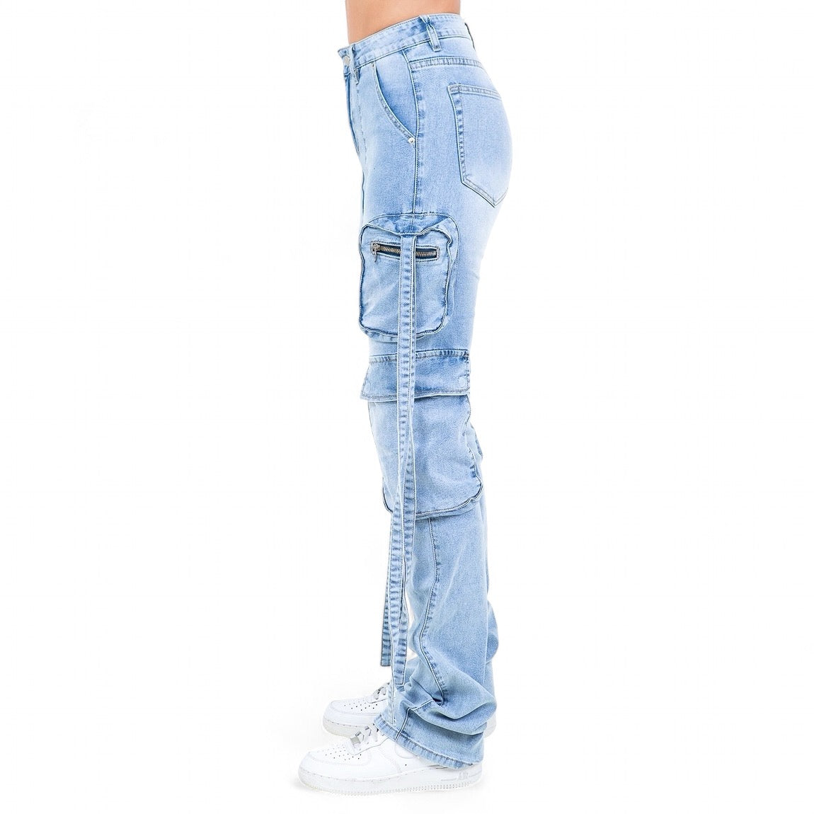 Vaqueros talla grande con bolsillos múltiples y lavado ácido-RJH9894P