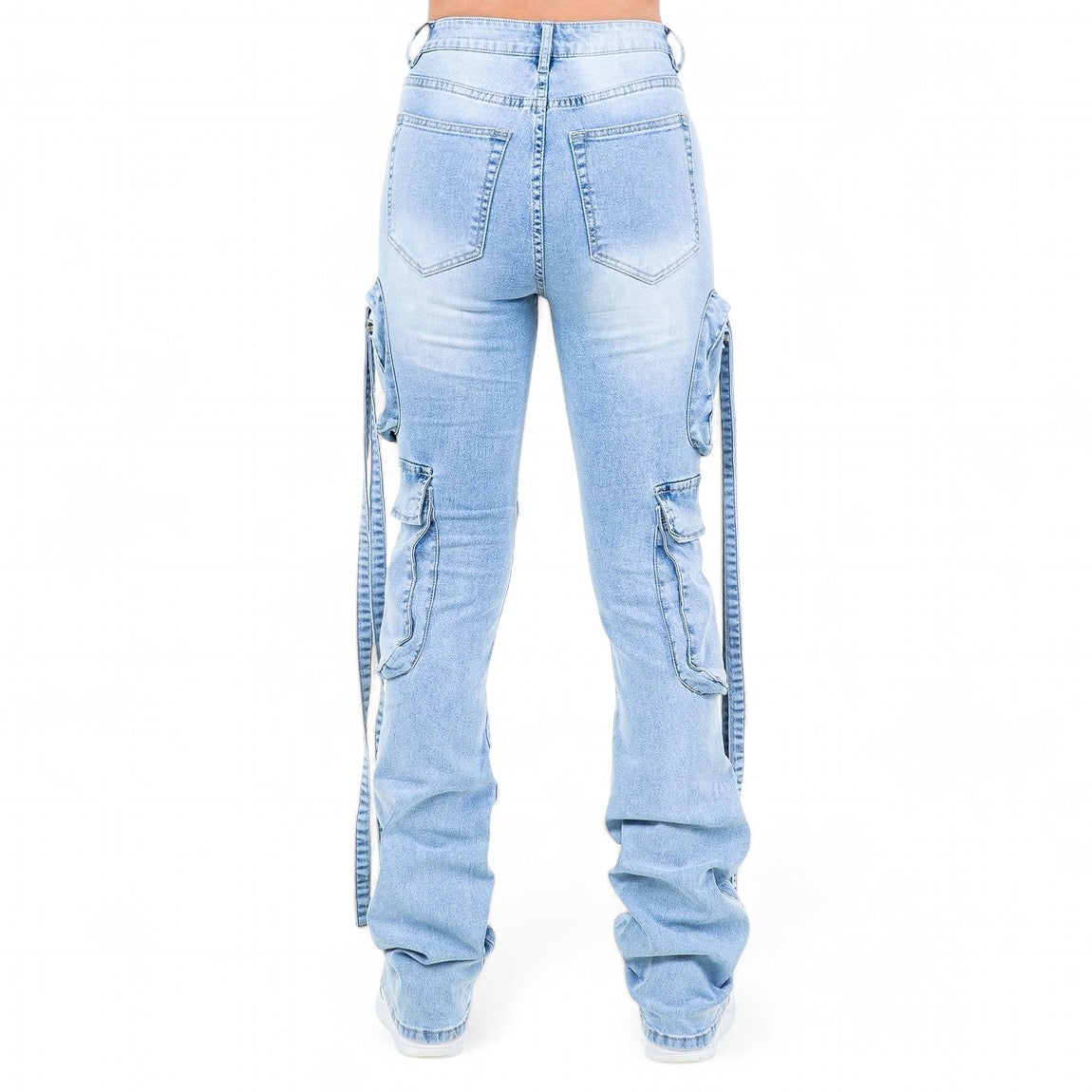 Vaqueros talla grande con bolsillos múltiples y lavado ácido-RJH9894P