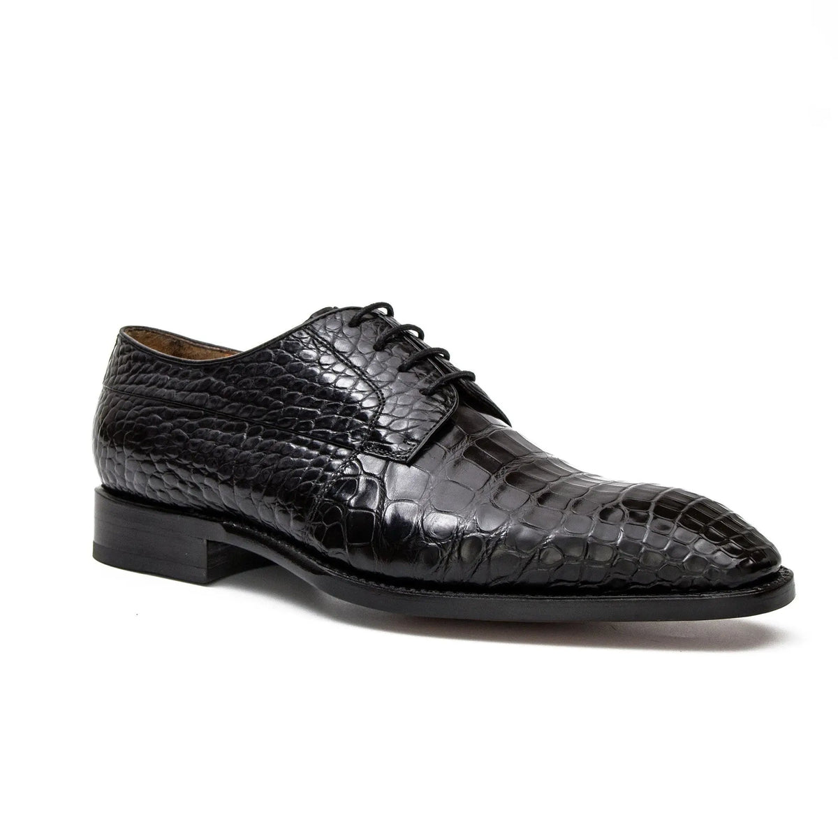 Black Plain-Toe Crocodile Leather Derby Shoes