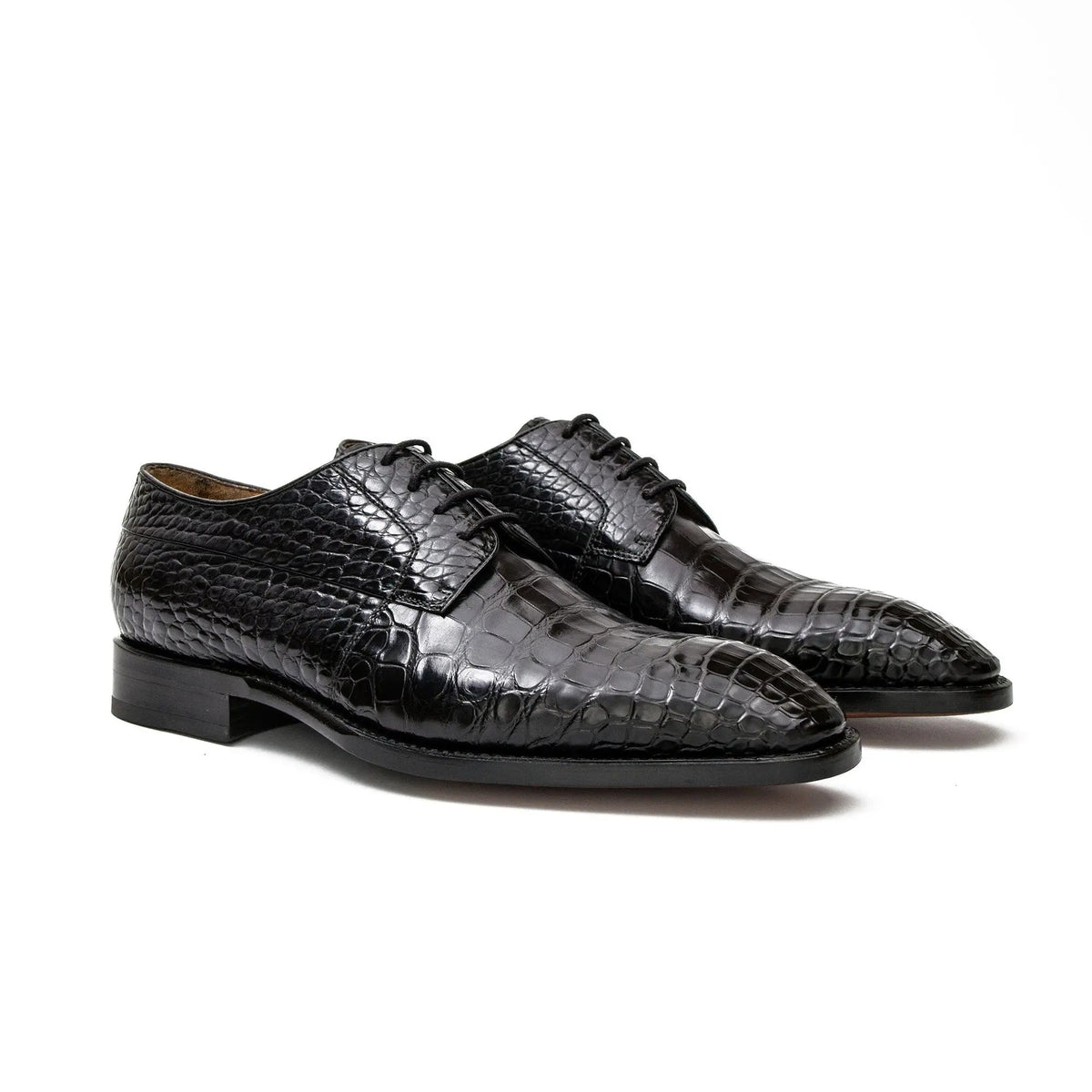 Black Plain-Toe Crocodile Leather Derby Shoes