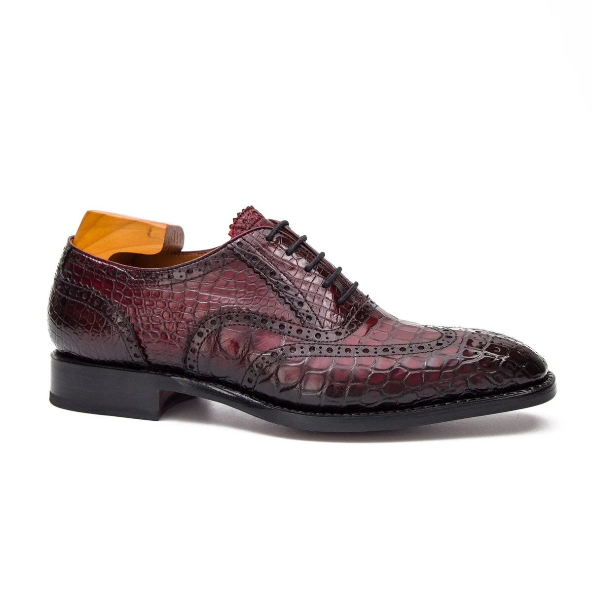 Burgundy Wingtip Crocodile Leather Oxford Shoes