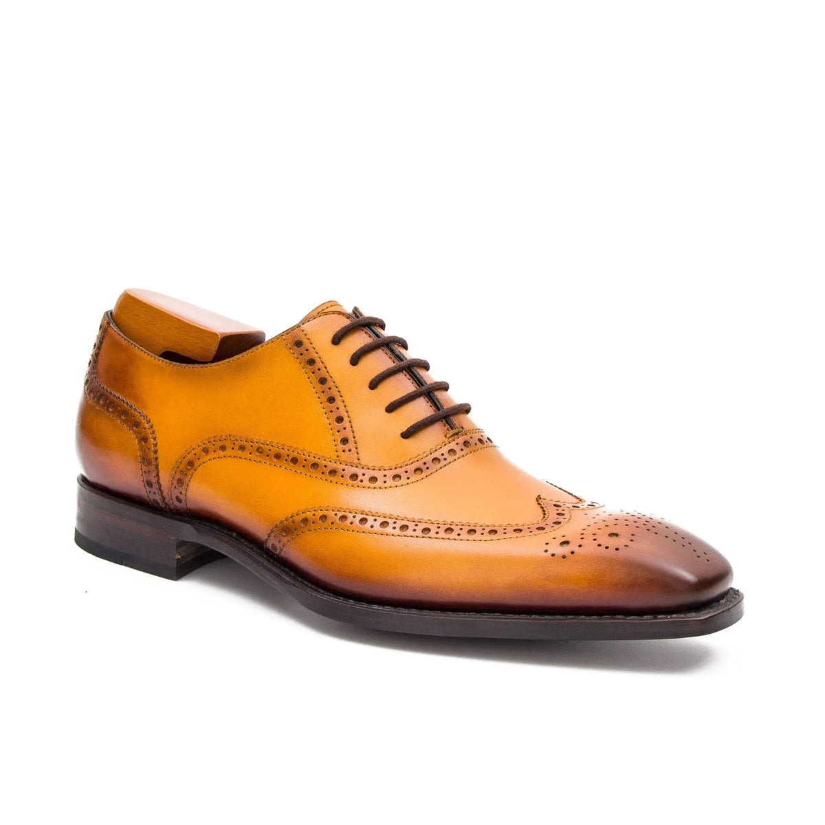 Tan Wingtip Cow Leather Oxford Shoes