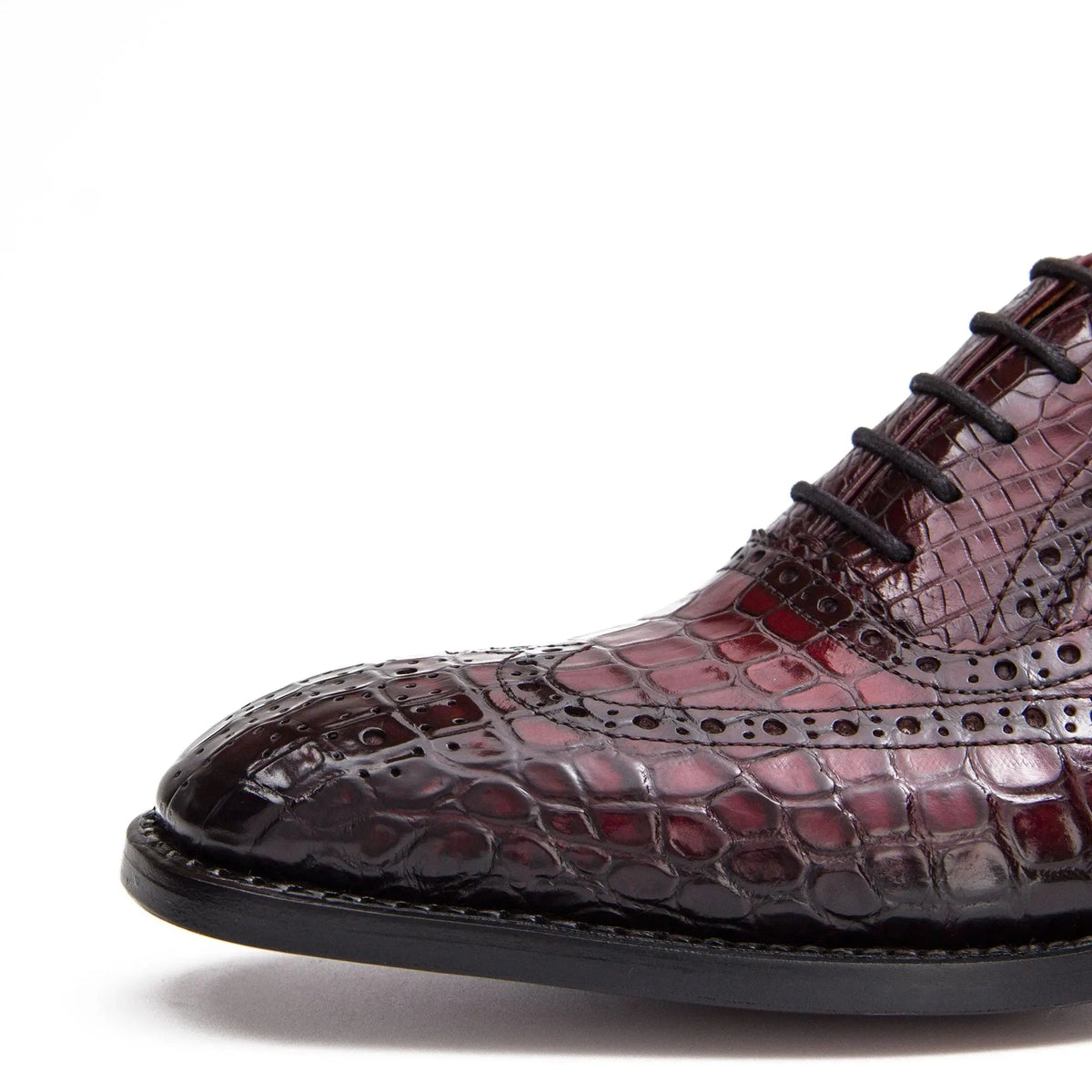 Burgundy Wingtip Crocodile Leather Oxford Shoes