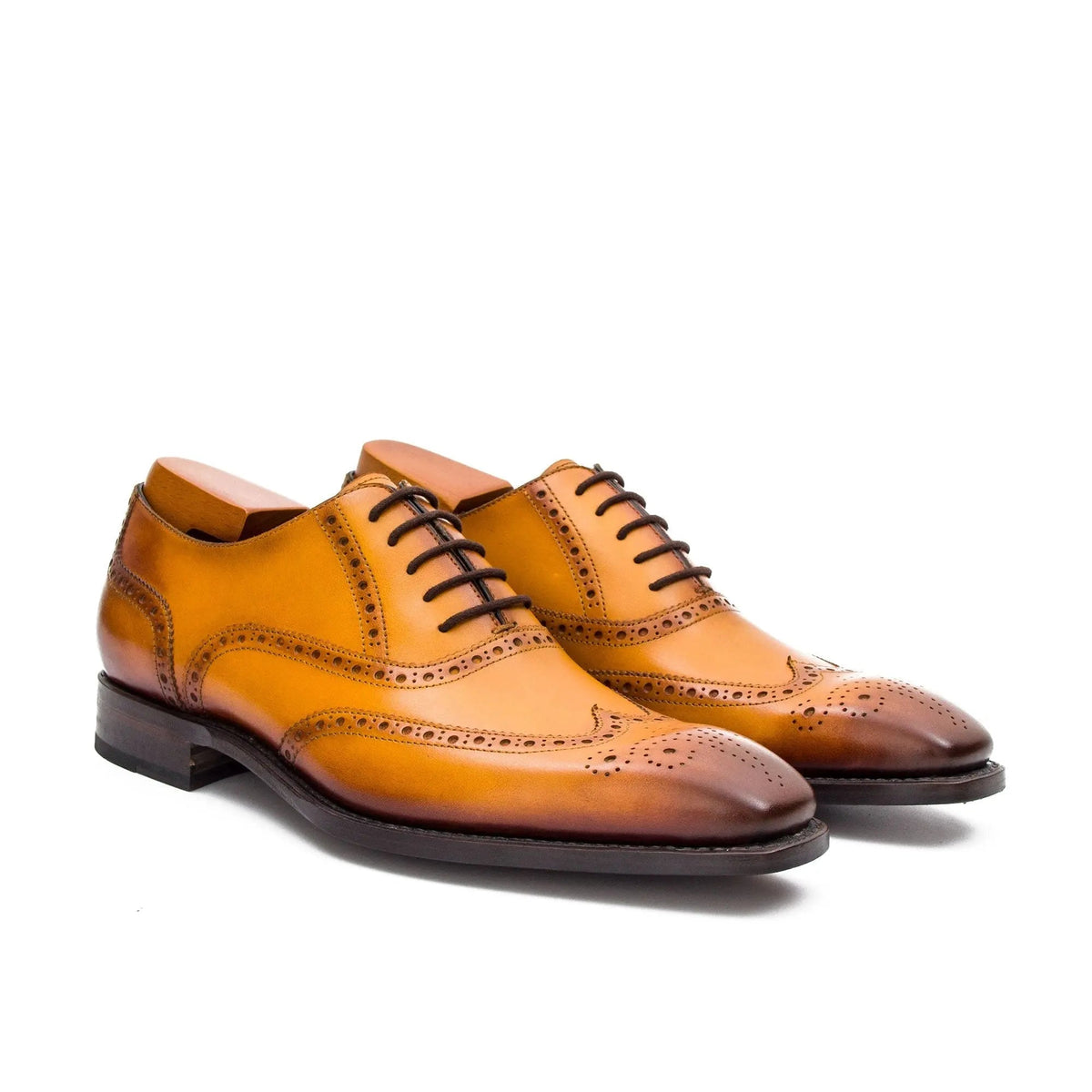 Tan Wingtip Cow Leather Oxford Shoes