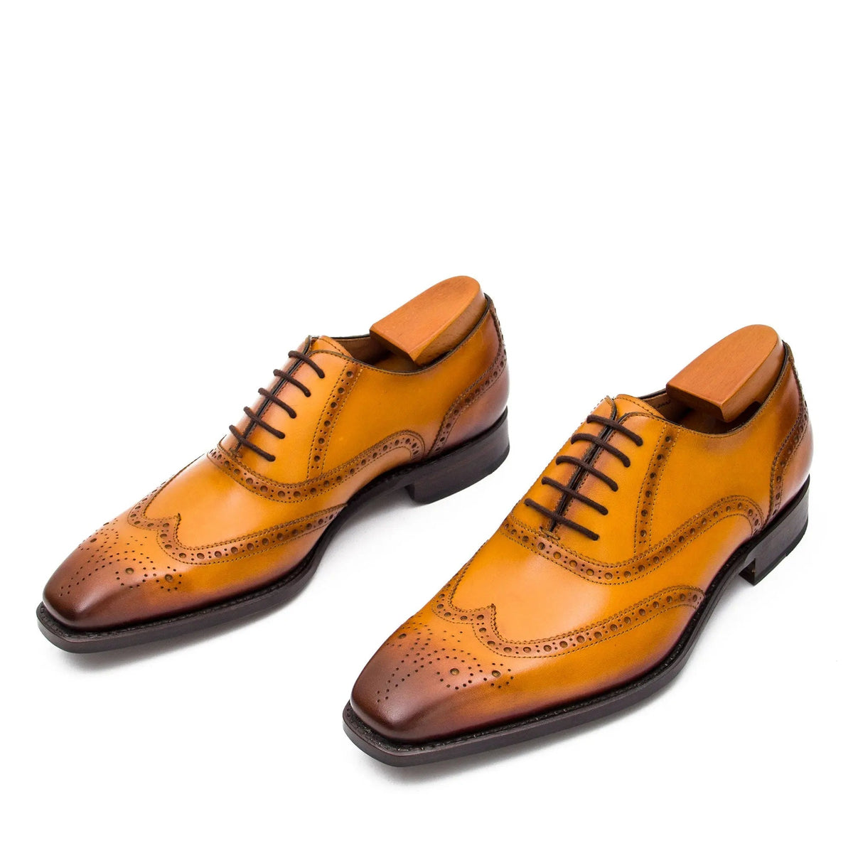 Tan Wingtip Cow Leather Oxford Shoes