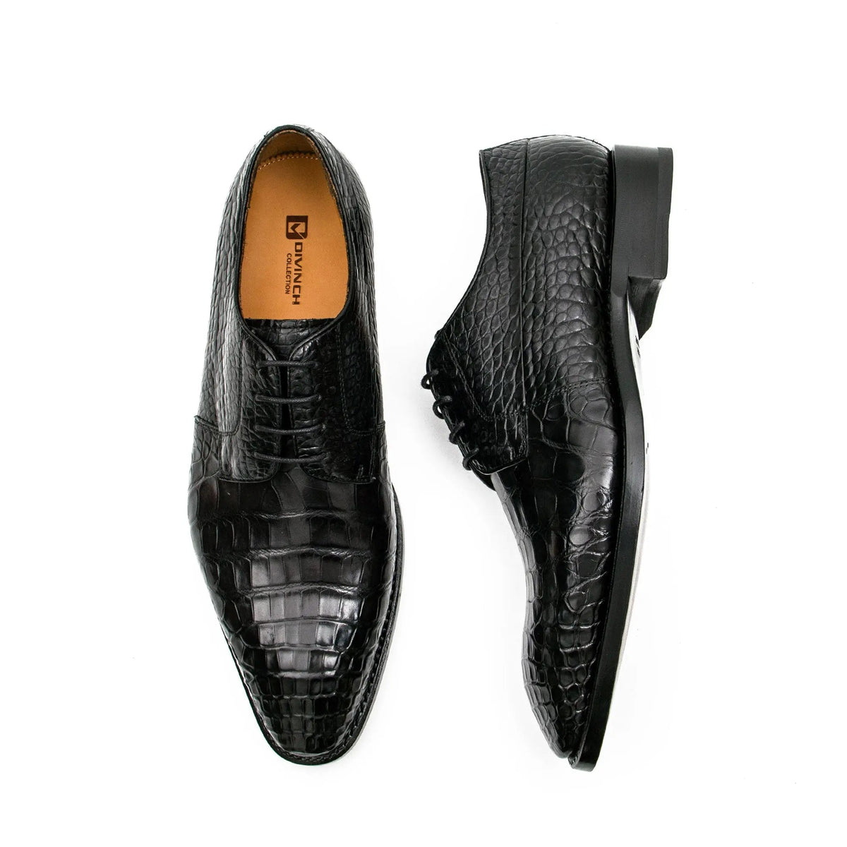 Black Plain-Toe Crocodile Leather Derby Shoes