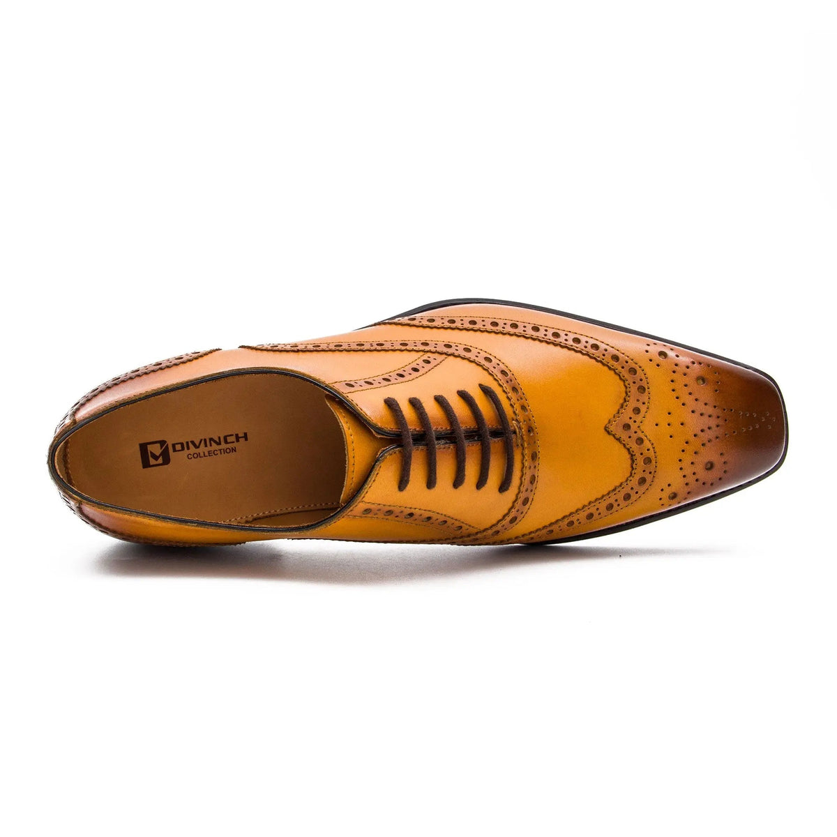 Tan Wingtip Cow Leather Oxford Shoes