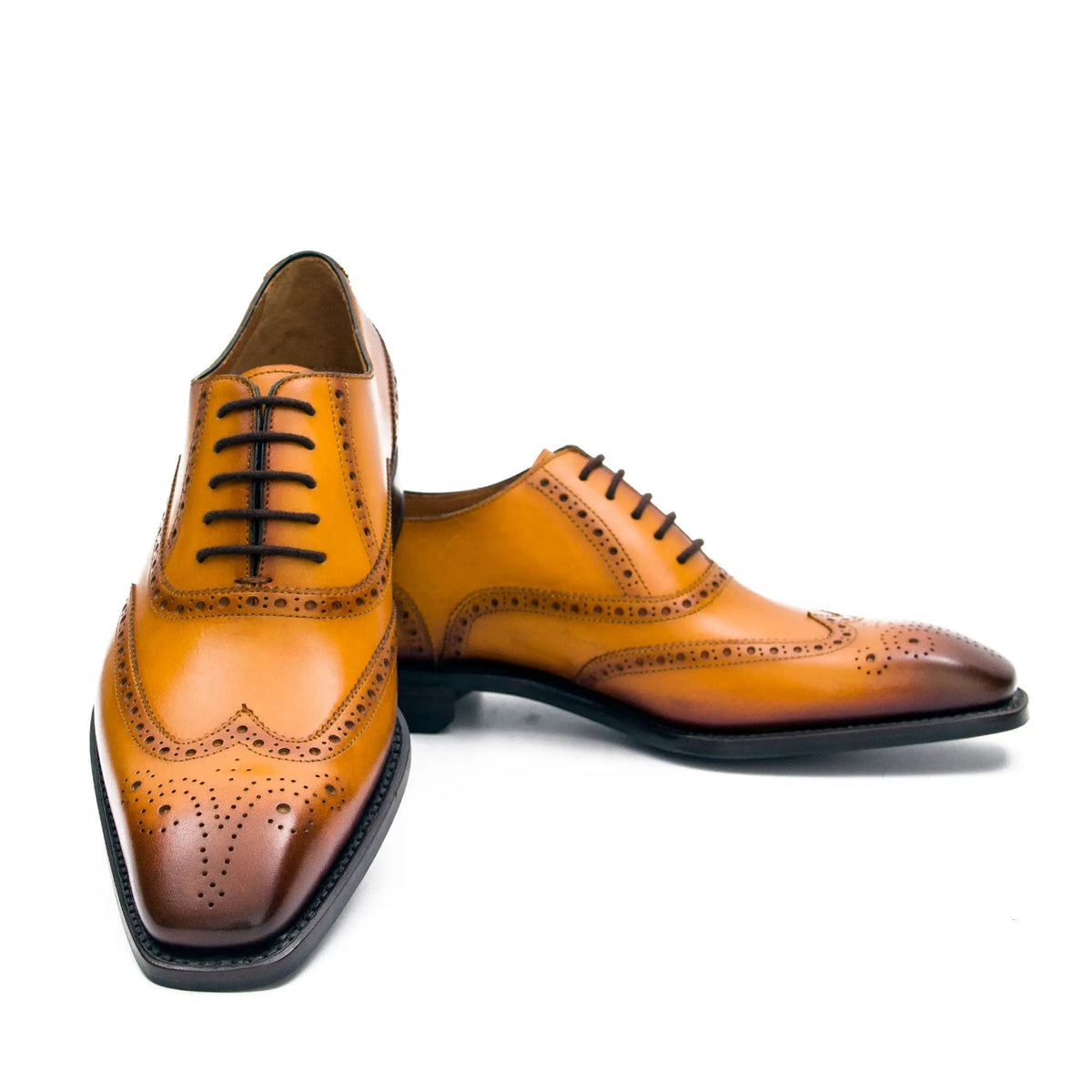 Tan Wingtip Cow Leather Oxford Shoes