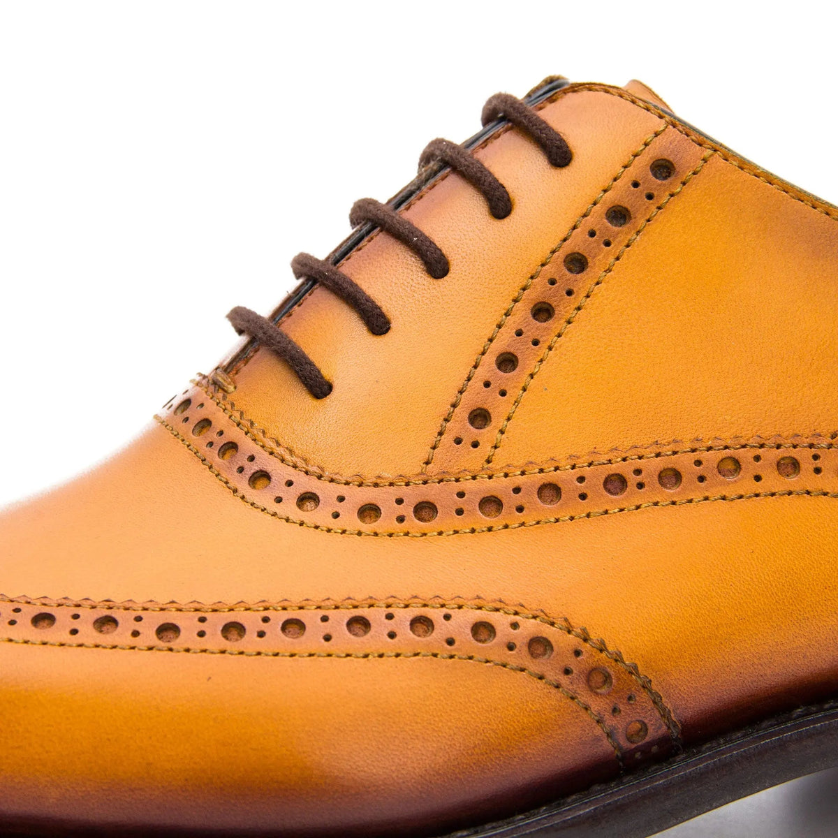 Tan Wingtip Cow Leather Oxford Shoes