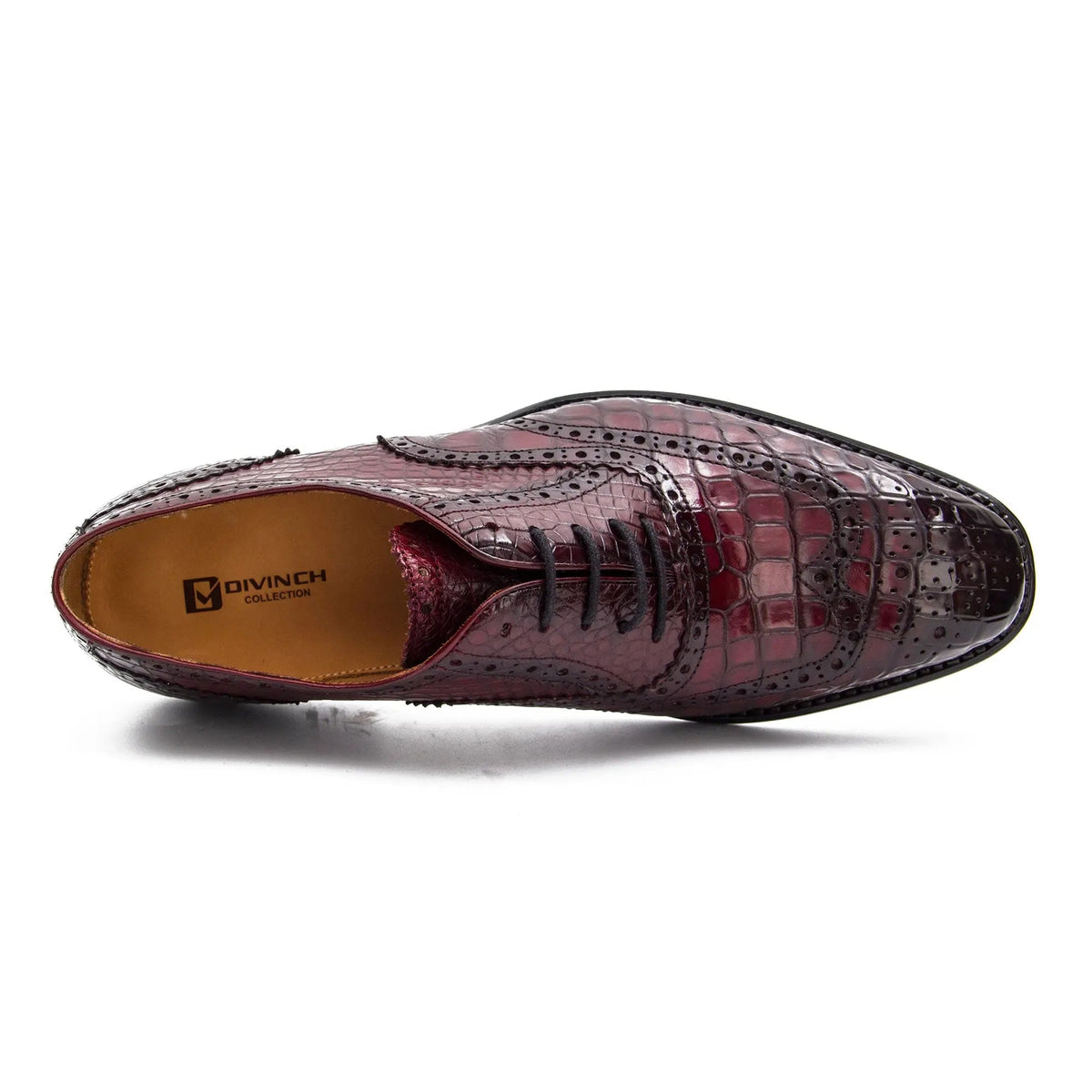 Burgundy Wingtip Crocodile Leather Oxford Shoes