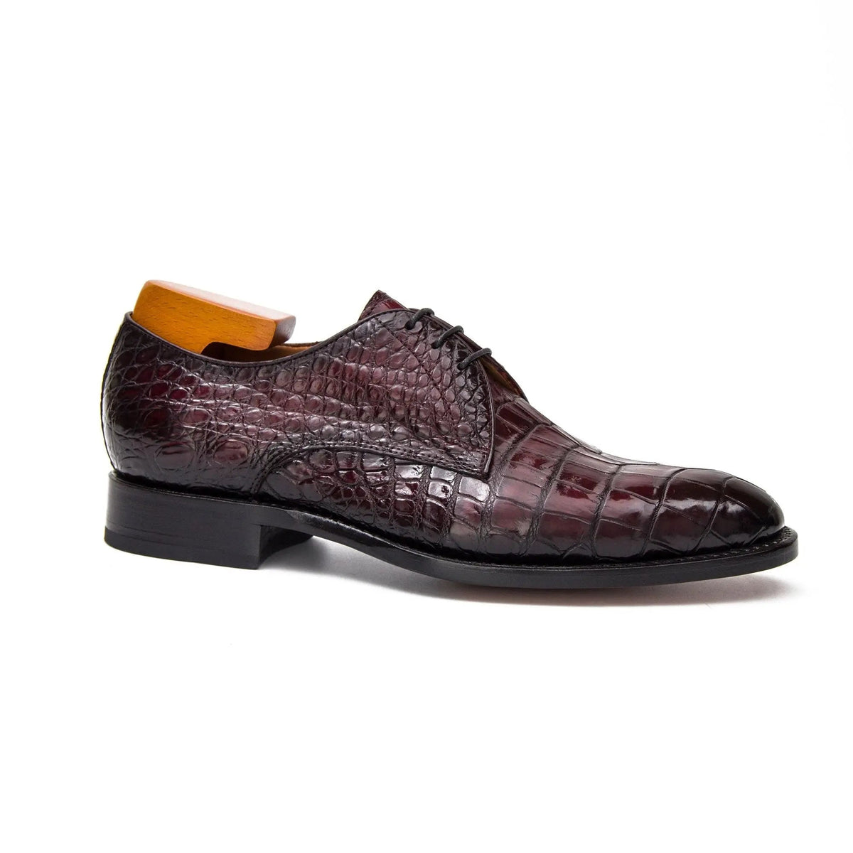 Burgundy Crocodile Leather Derby Shoes