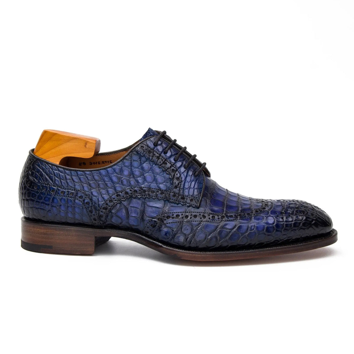 Blue Cap-Toe Crocodile Leather Derby Shoes