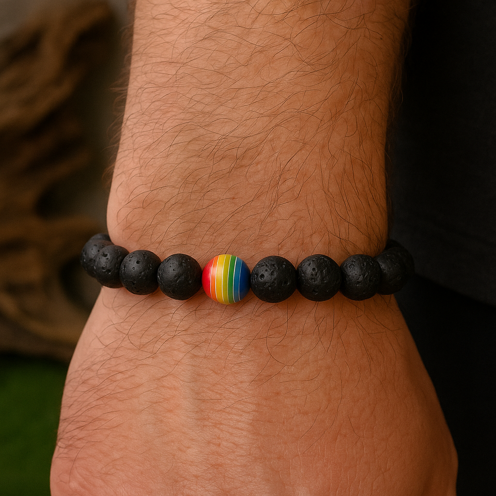 Pulsera Arcoíris del Orgullo LGBTQ de Cuentas de Piedra Volcánica