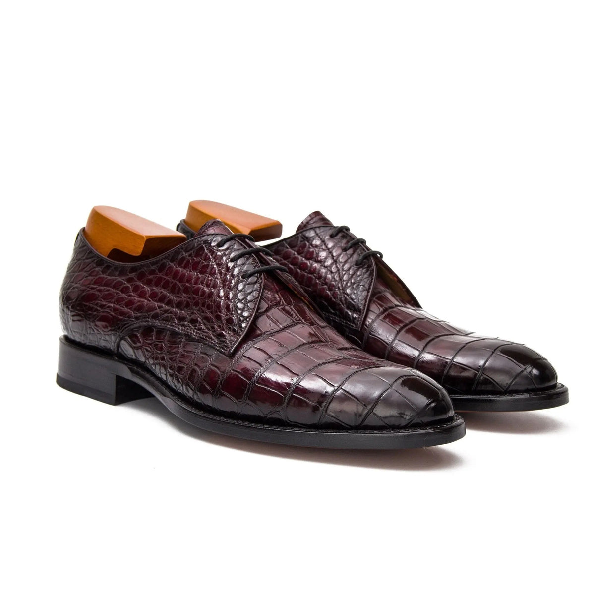 Burgundy Crocodile Leather Derby Shoes