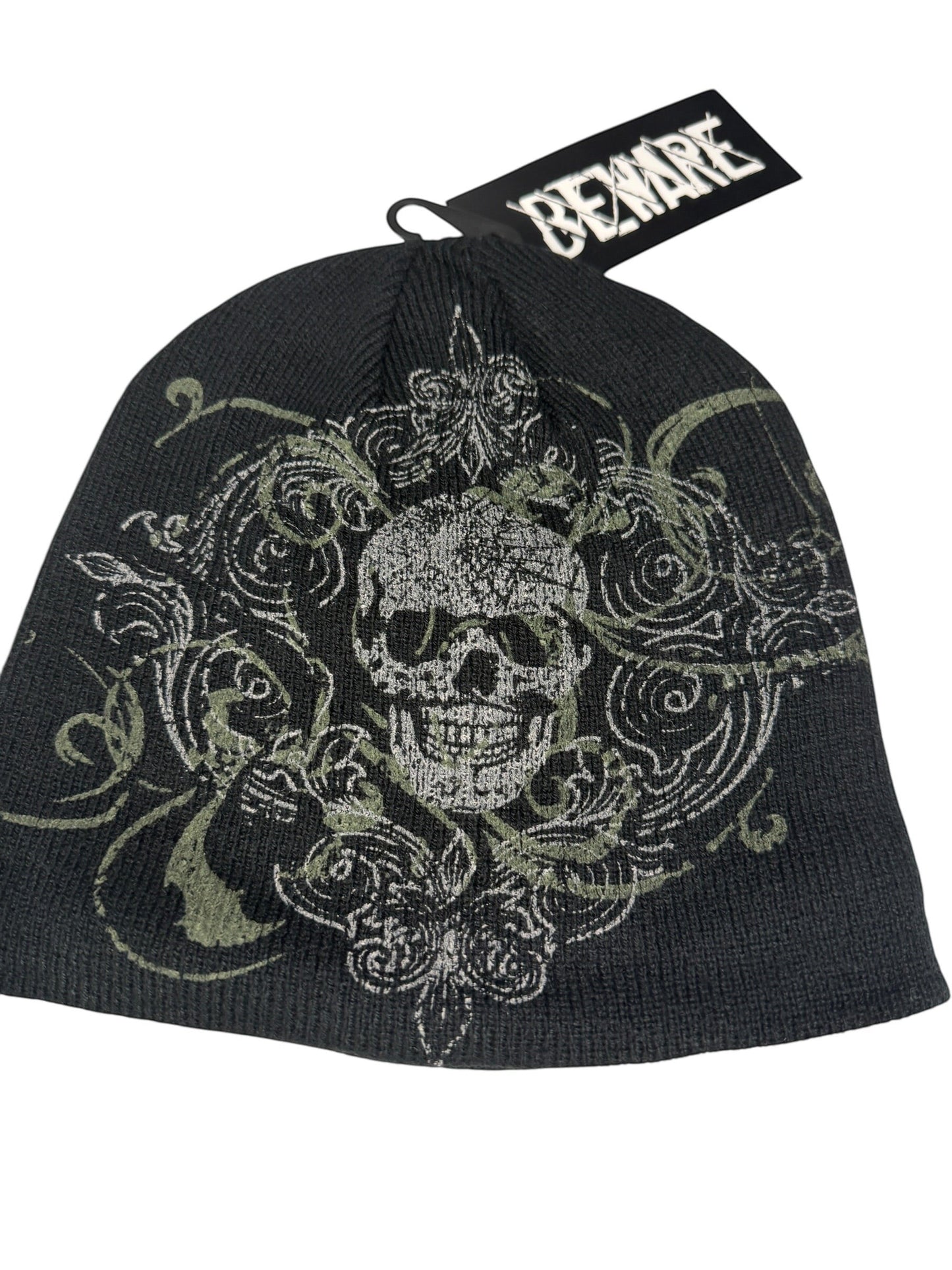 Beware Skull Knit Beanie Black/Green