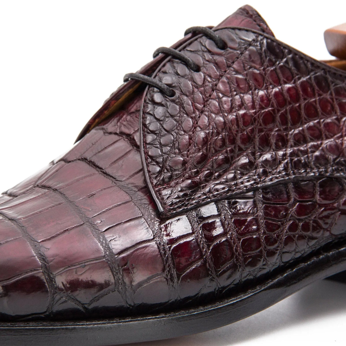 Burgundy Crocodile Leather Derby Shoes