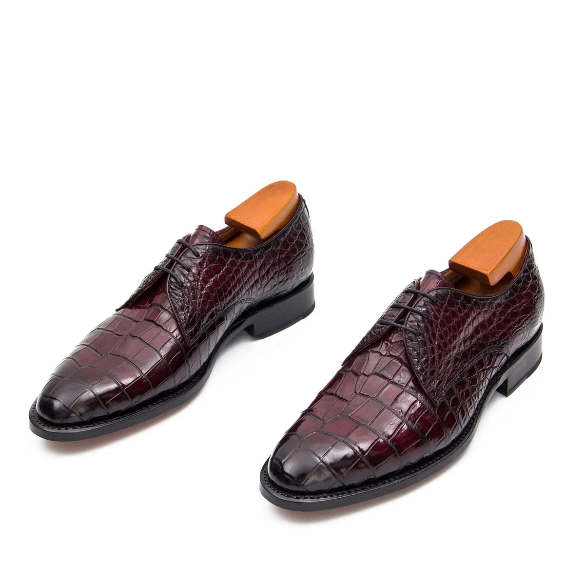 Burgundy Crocodile Leather Derby Shoes