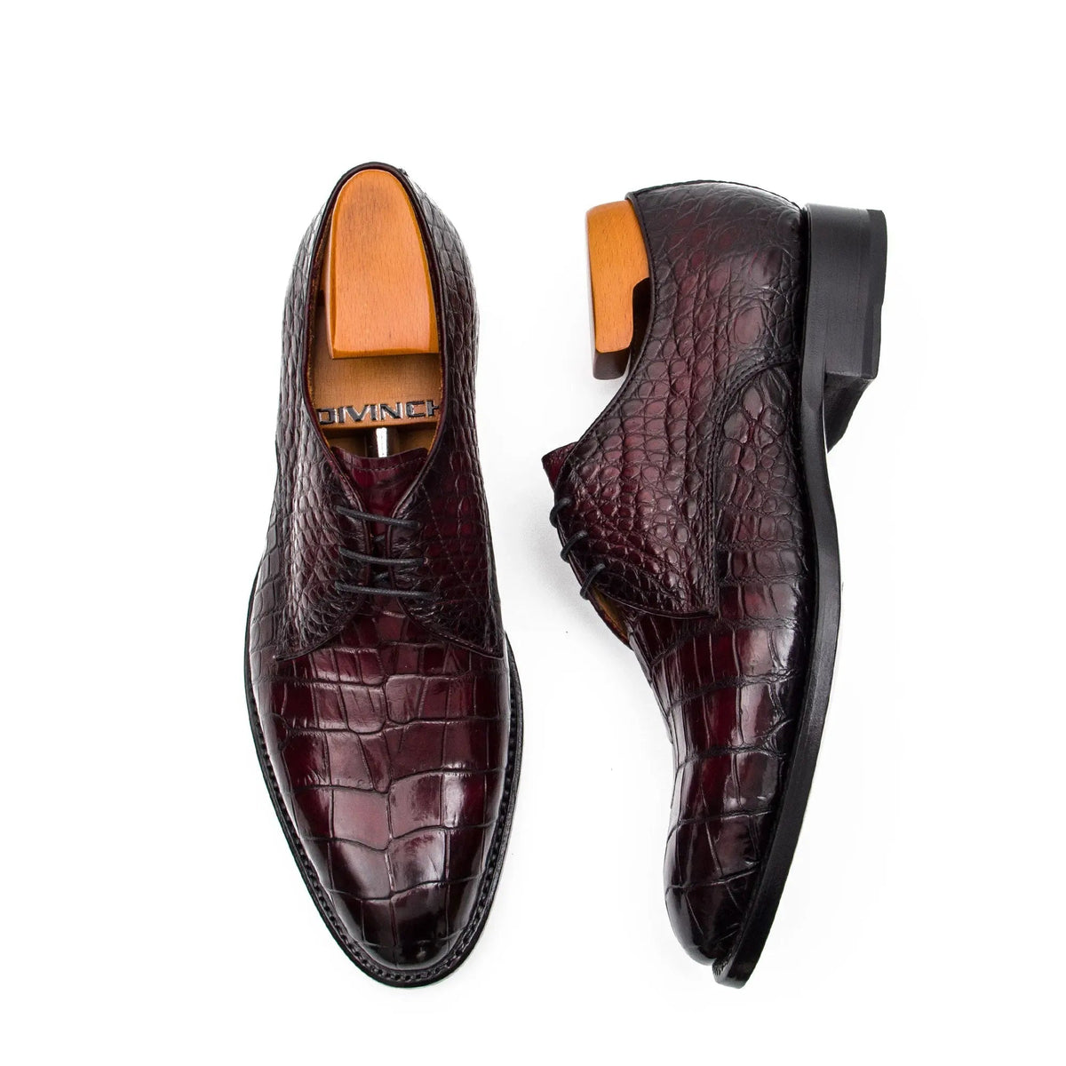 Burgundy Crocodile Leather Derby Shoes