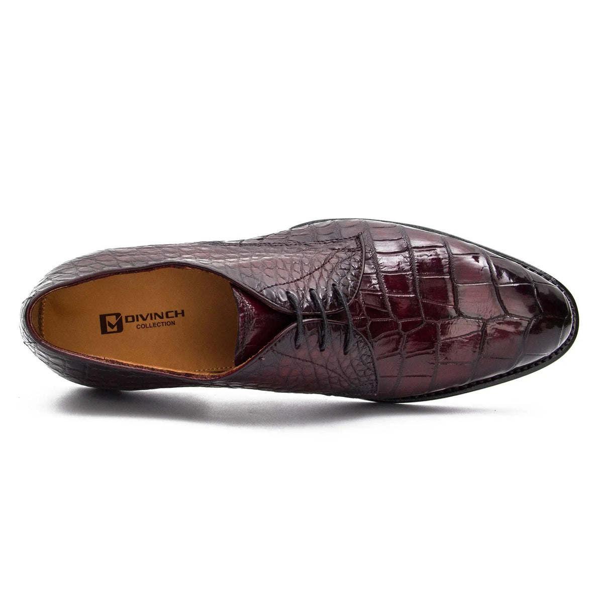Burgundy Crocodile Leather Derby Shoes