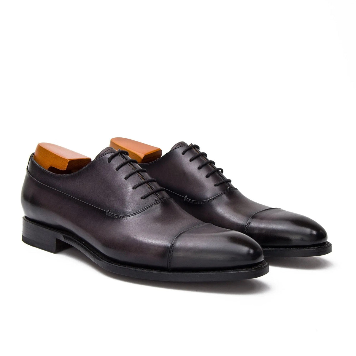 Brown Cap-Toe Calf Leather Oxford Shoes