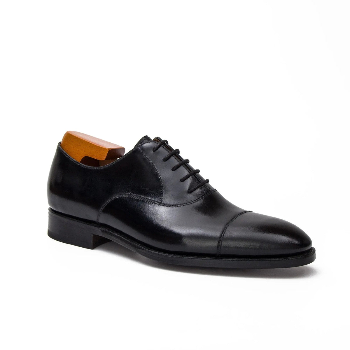 Black Cap-Toe Calf Leather Oxford Shoes