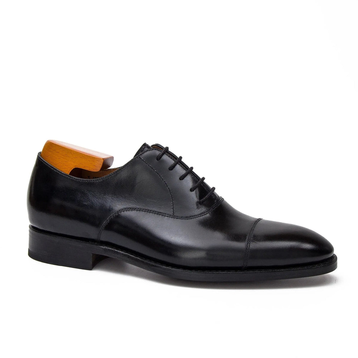 Black Cap-Toe Calf Leather Oxford Shoes