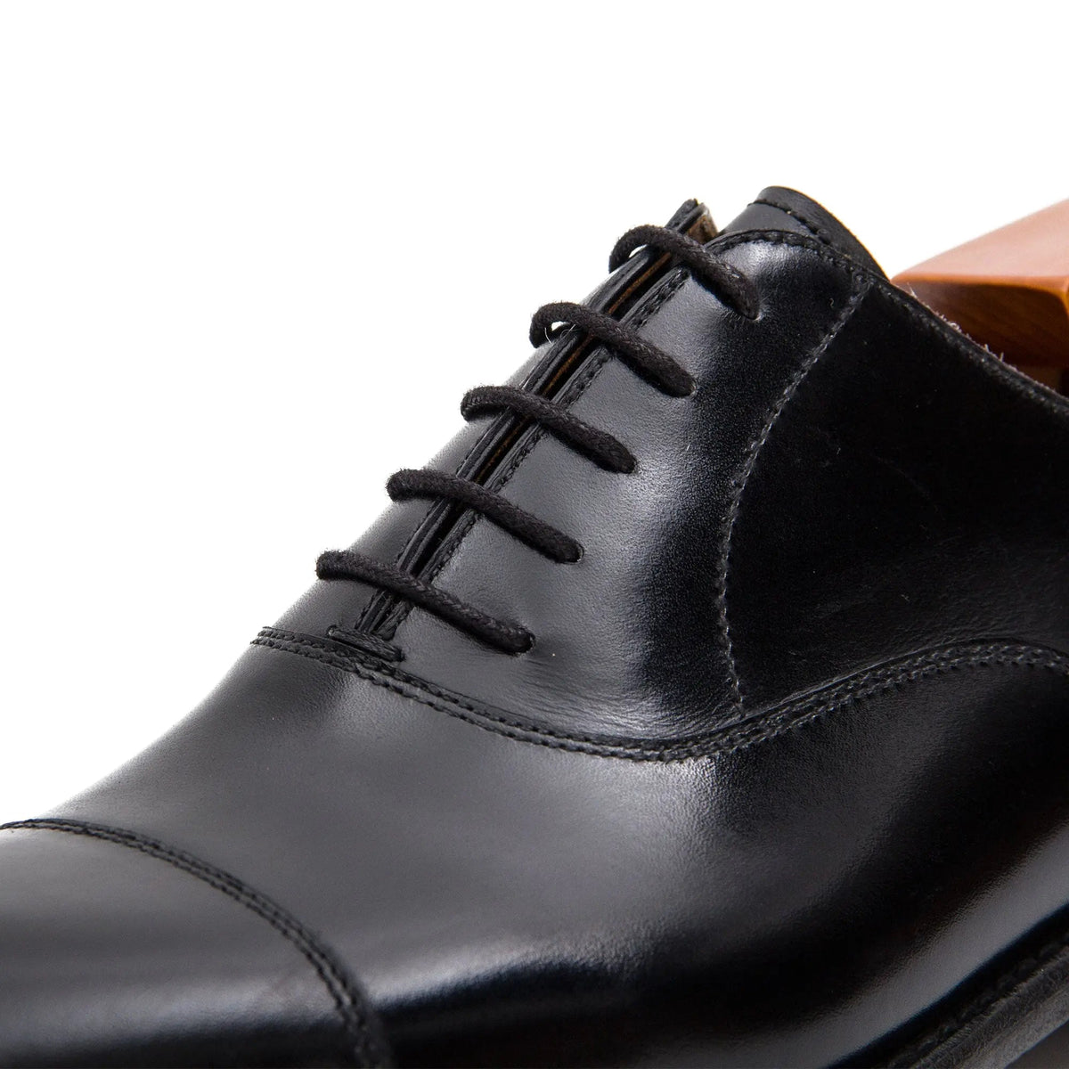 Black Cap-Toe Calf Leather Oxford Shoes