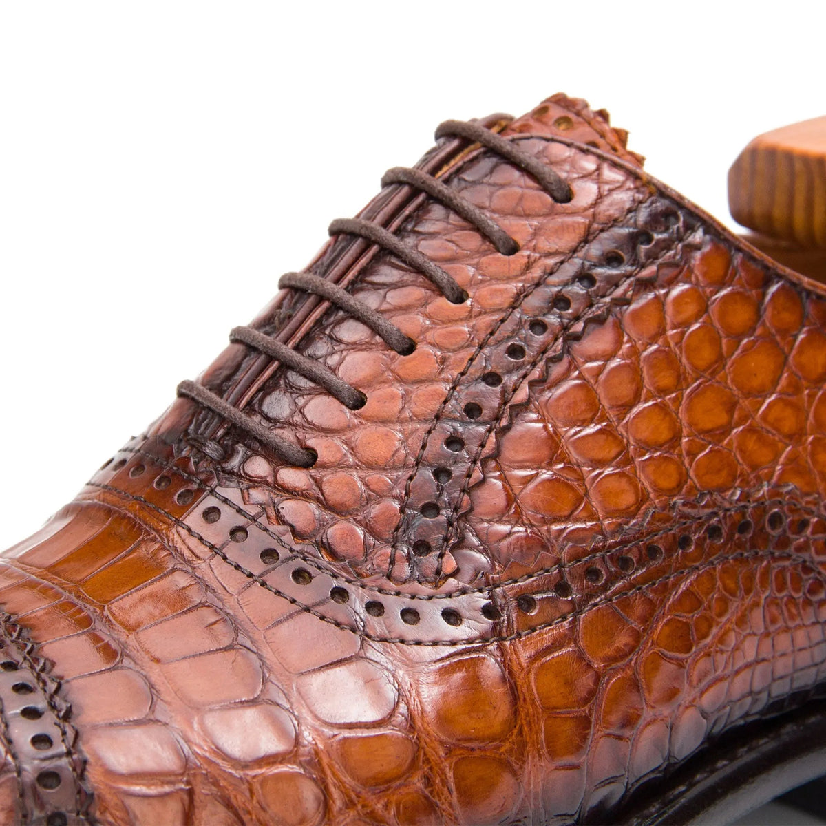 Brown Cap-Toe Crocodile Leather Oxford Shoes