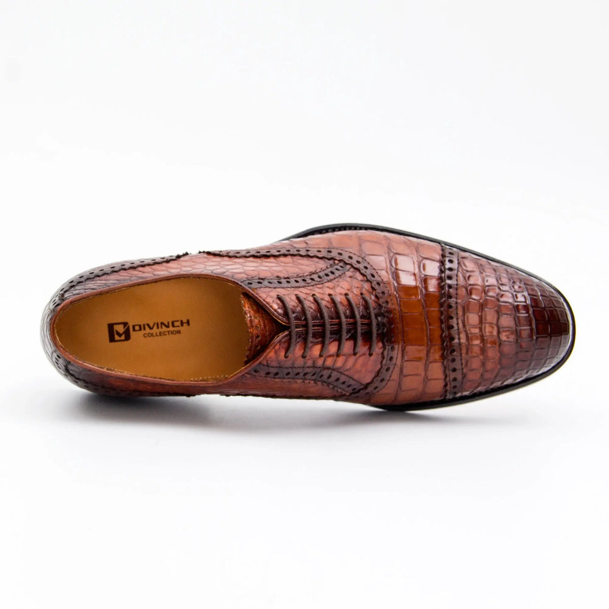 Brown Cap-Toe Crocodile Leather Oxford Shoes