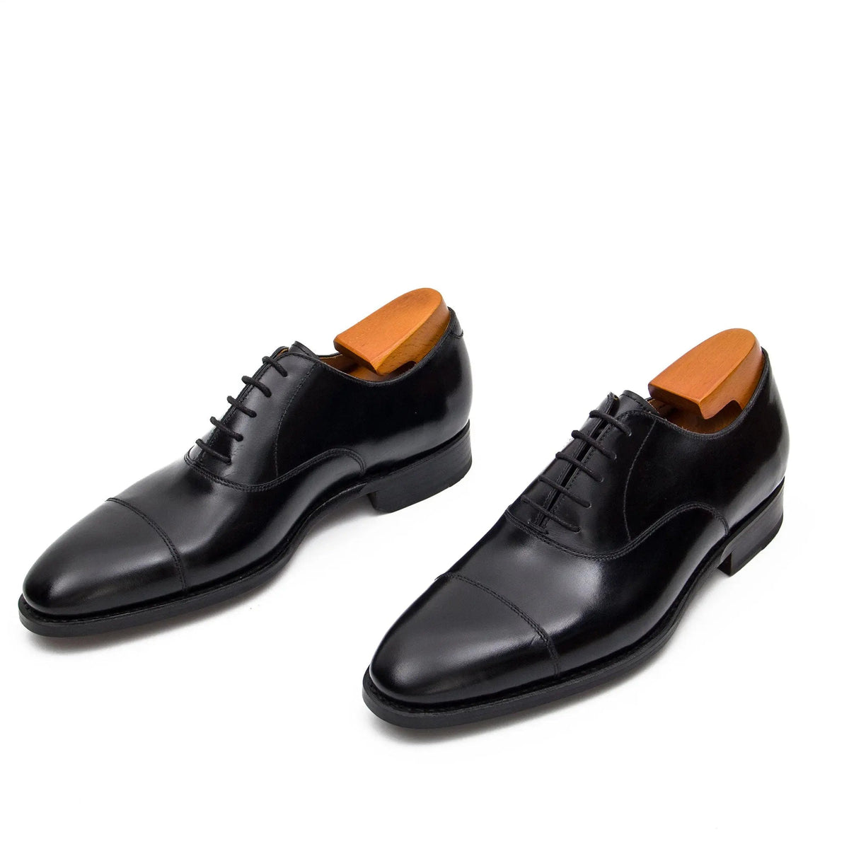 Black Cap-Toe Calf Leather Oxford Shoes