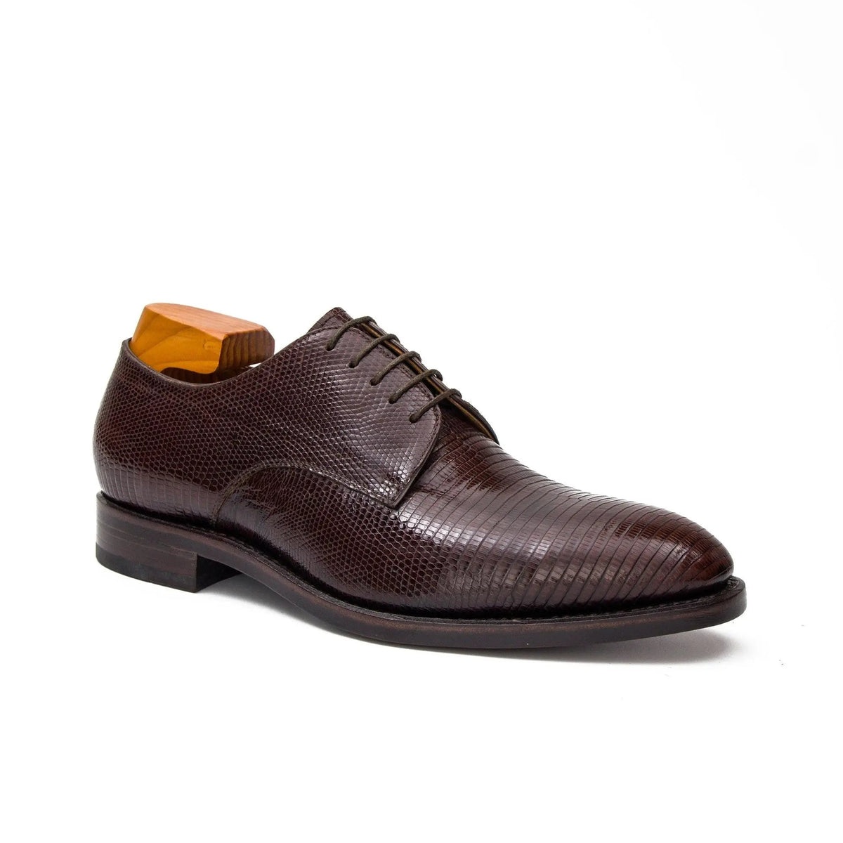 Brown Plain-Toe Calf Leather Derby Shoes