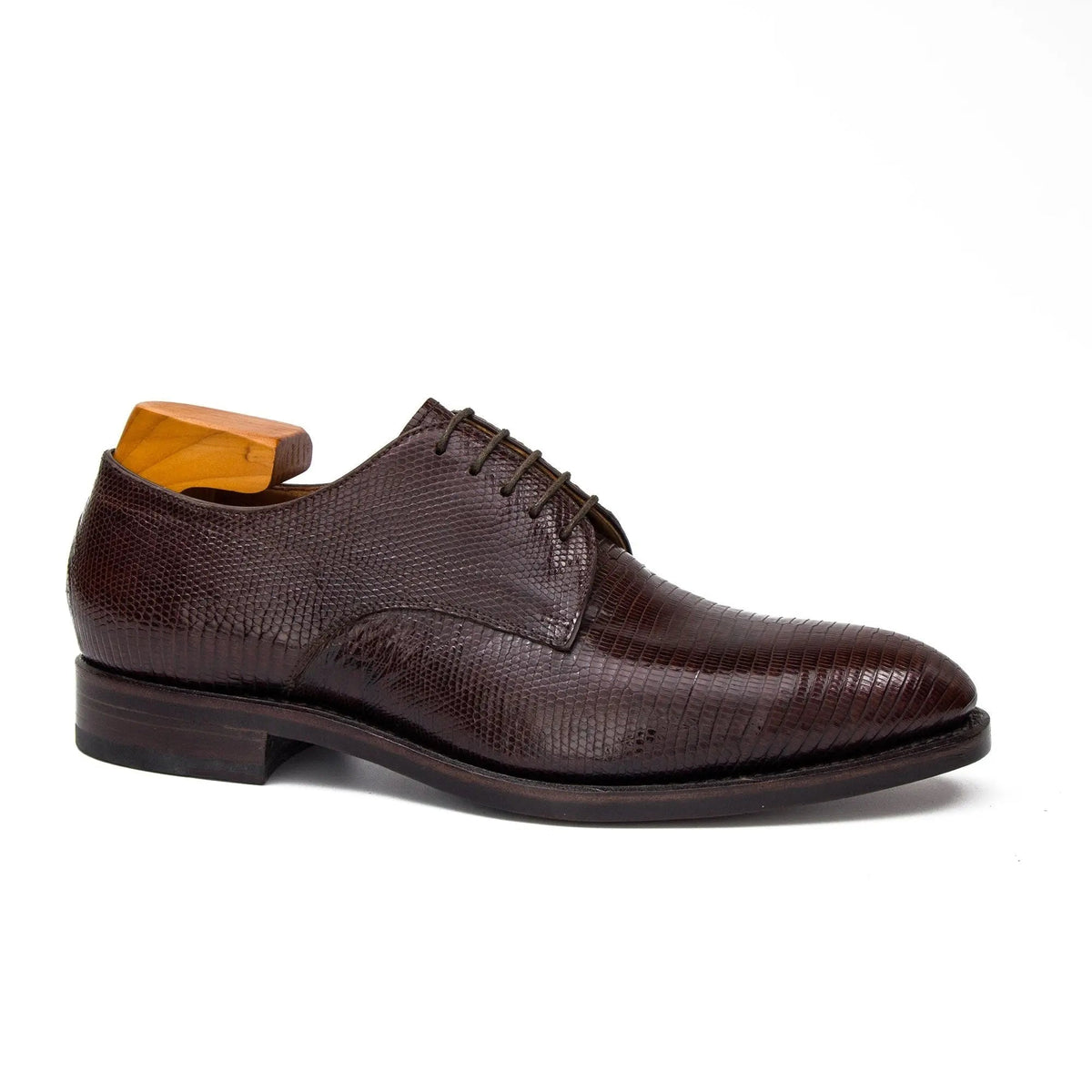 Brown Plain-Toe Calf Leather Derby Shoes