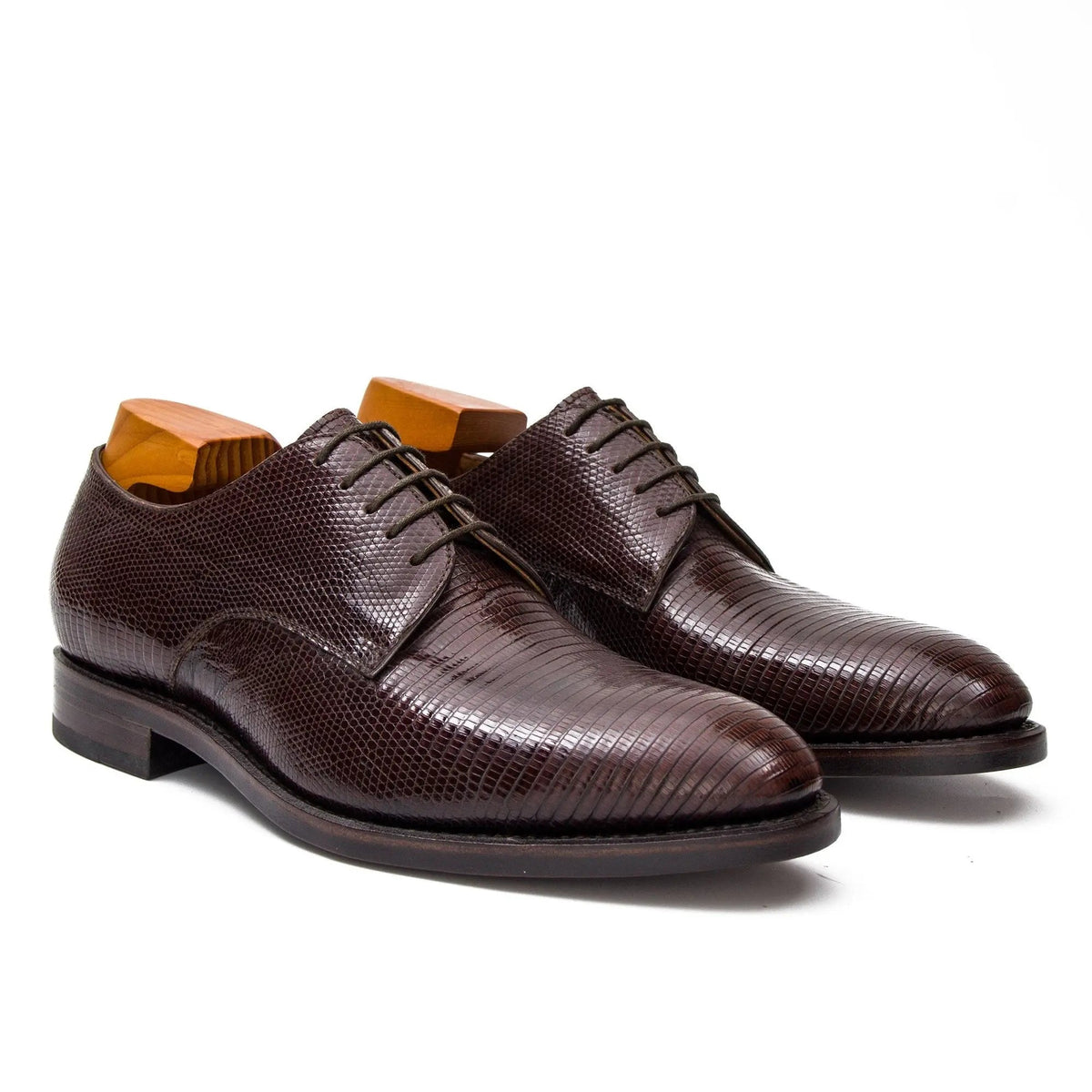 Brown Plain-Toe Calf Leather Derby Shoes