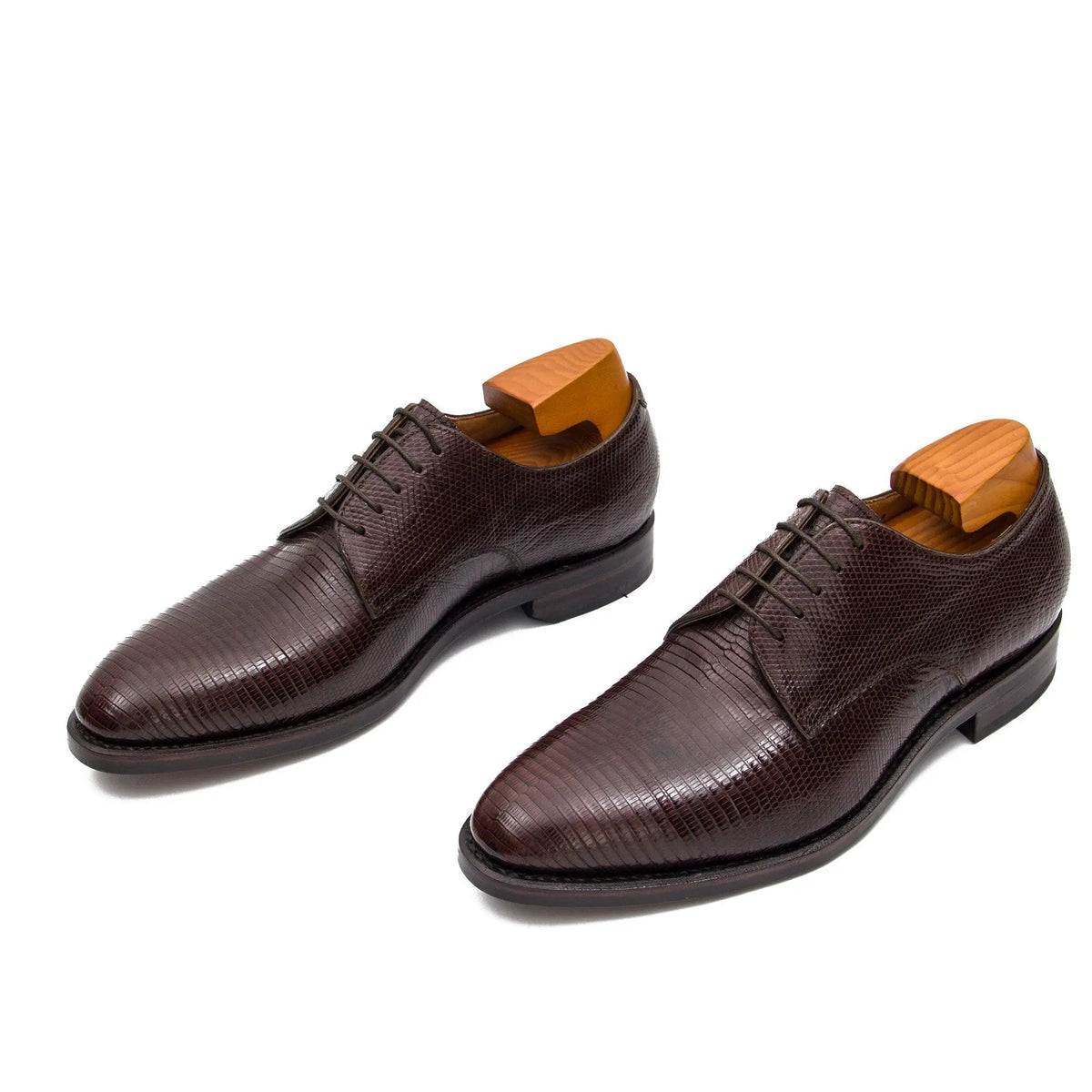Brown Plain-Toe Calf Leather Derby Shoes