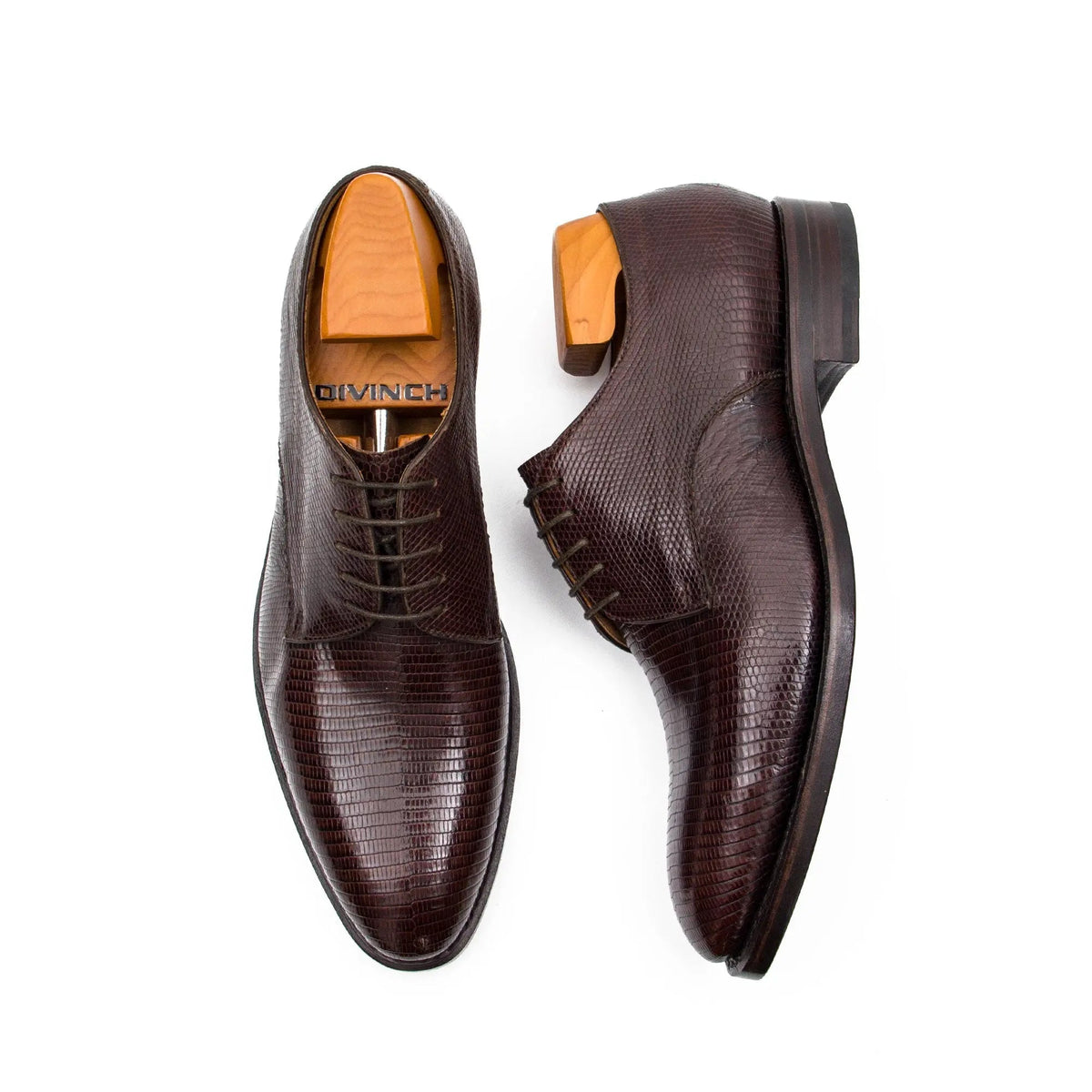 Brown Plain-Toe Calf Leather Derby Shoes
